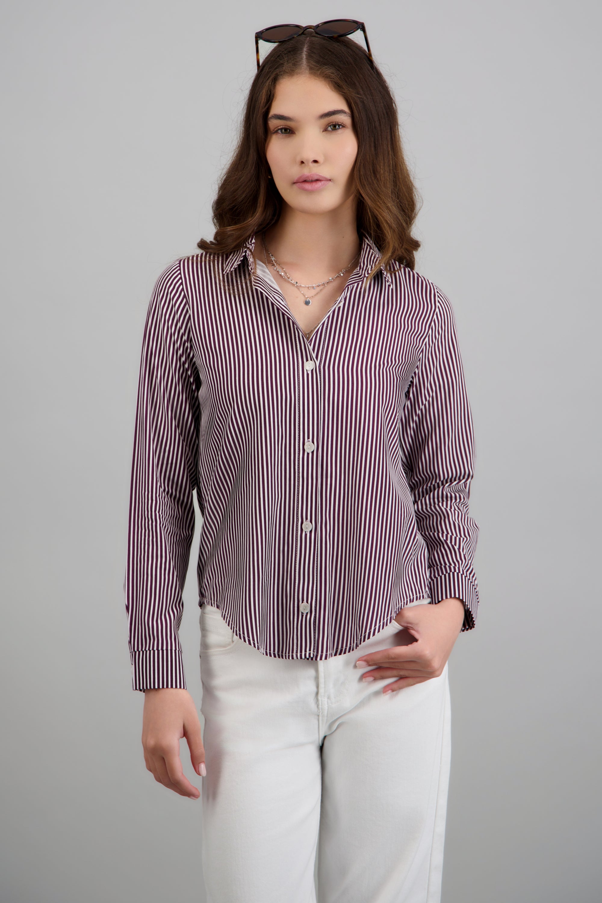 Camisa amplia rayas CIRUELA