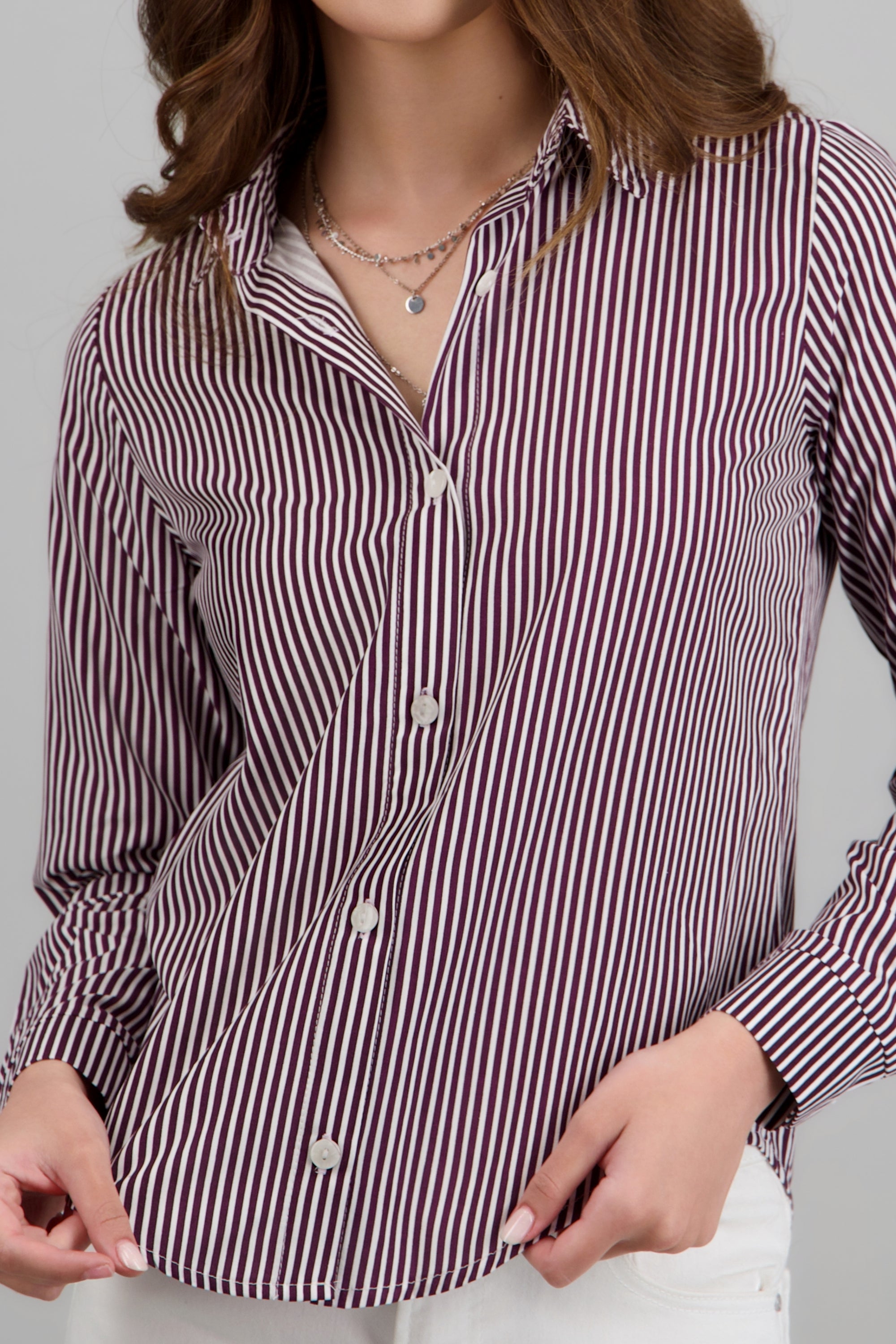 Camisa amplia rayas CIRUELA