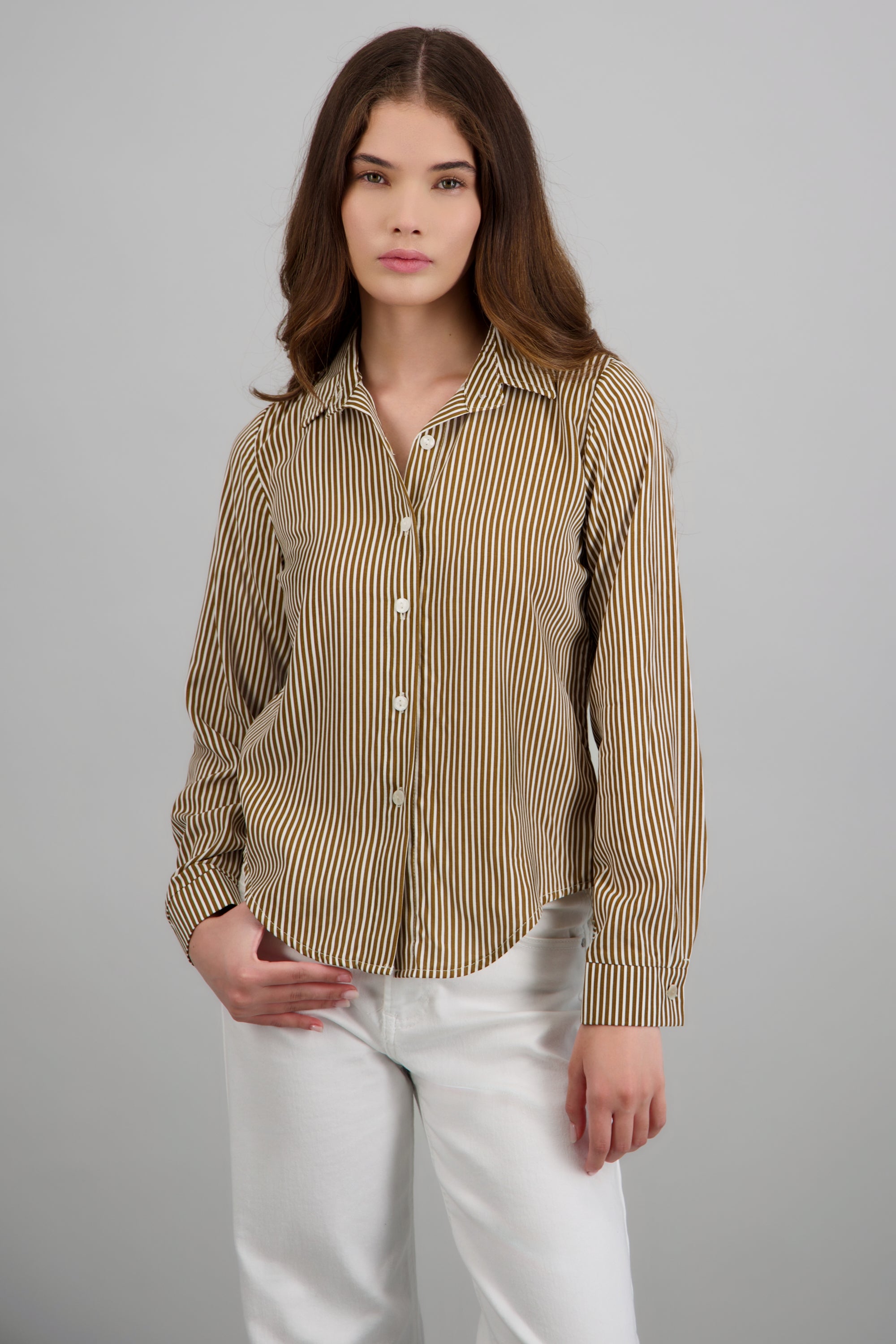 Camisa amplia rayas CHOCOLATE