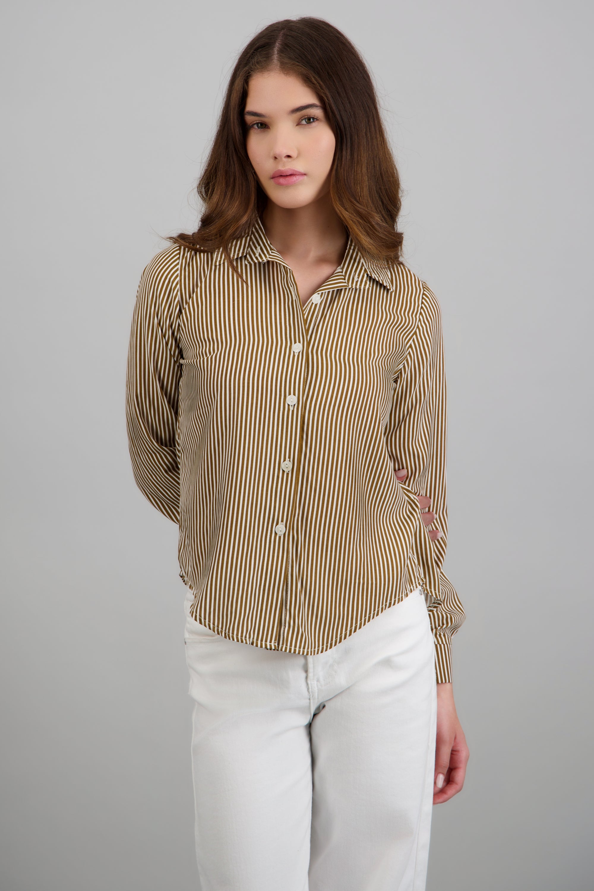 Camisa amplia rayas CHOCOLATE
