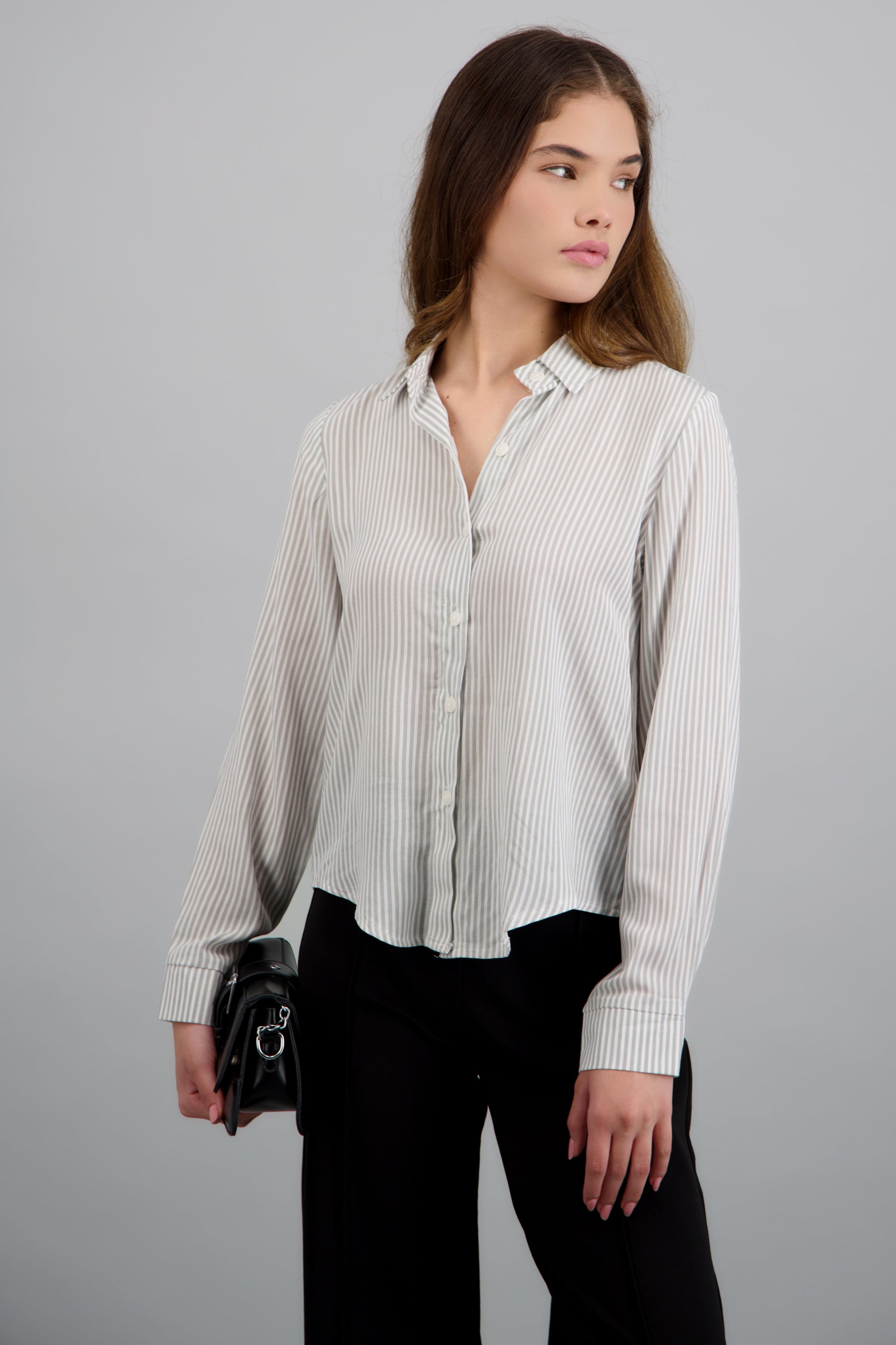 Camisa amplia rayas GRIS CLARO