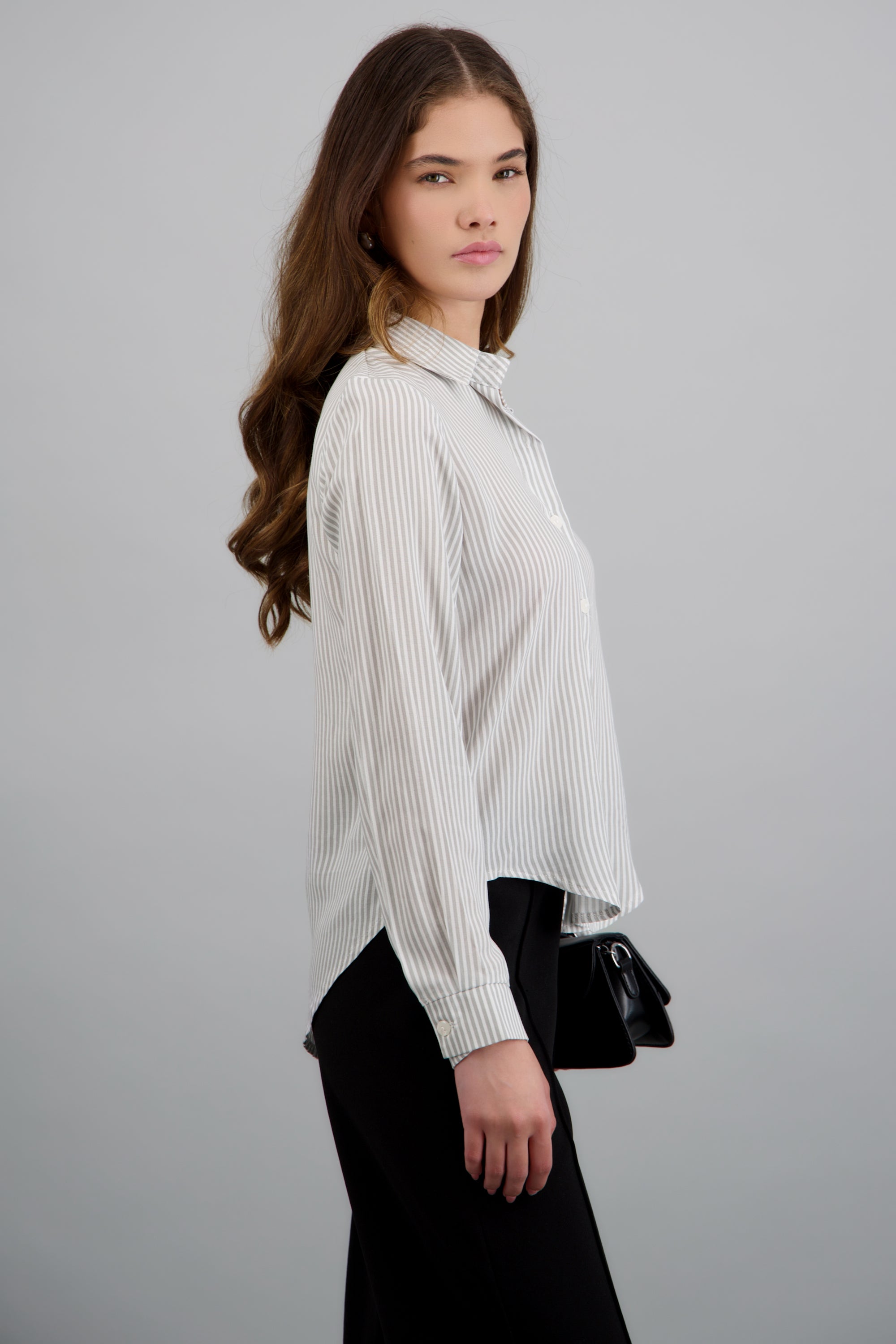 Camisa amplia rayas GRIS CLARO