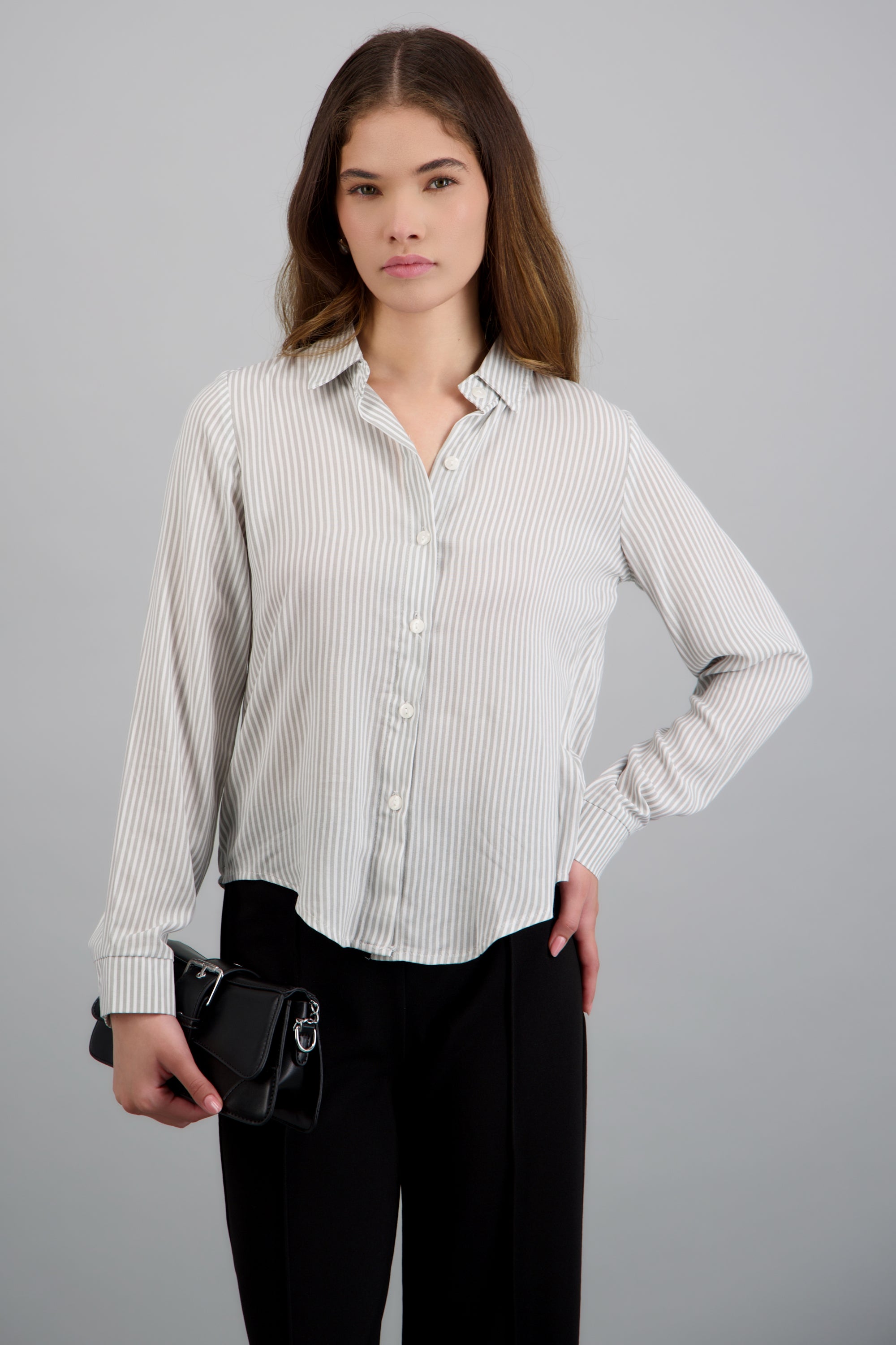 Camisa amplia rayas GRIS CLARO