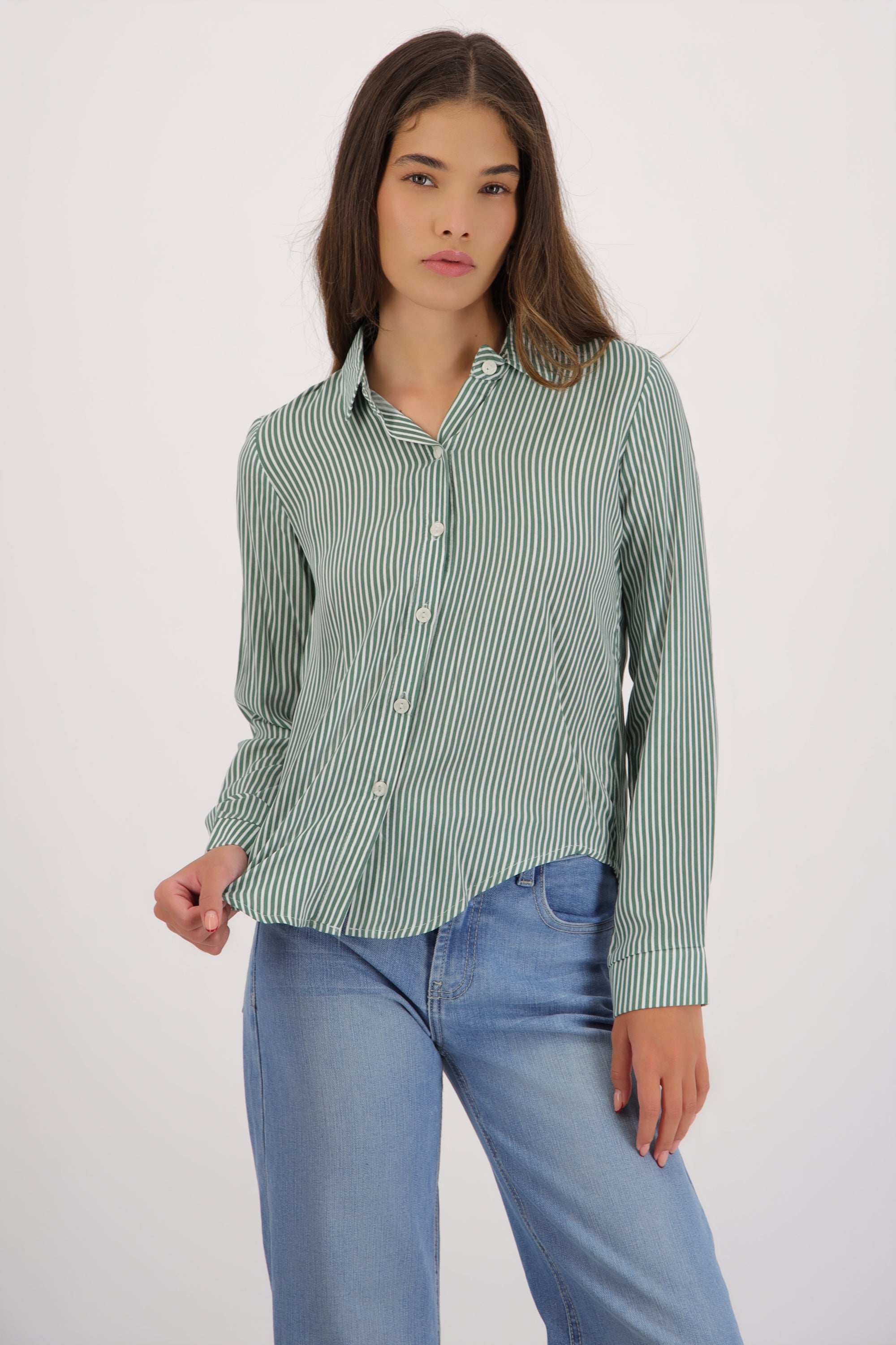 Camisa amplia rayas VERDE CAZADOR