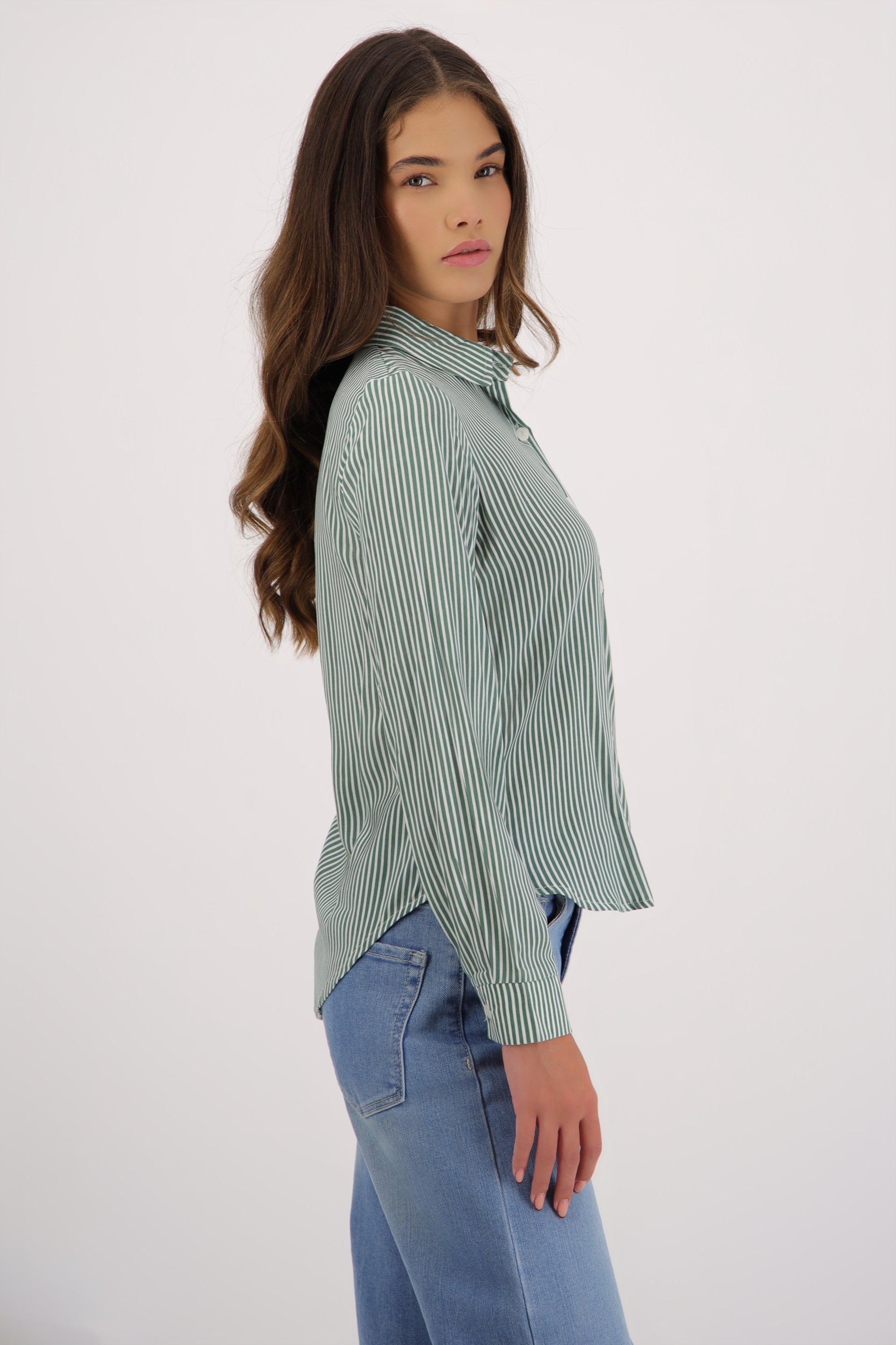 Camisa amplia rayas VERDE CAZADOR