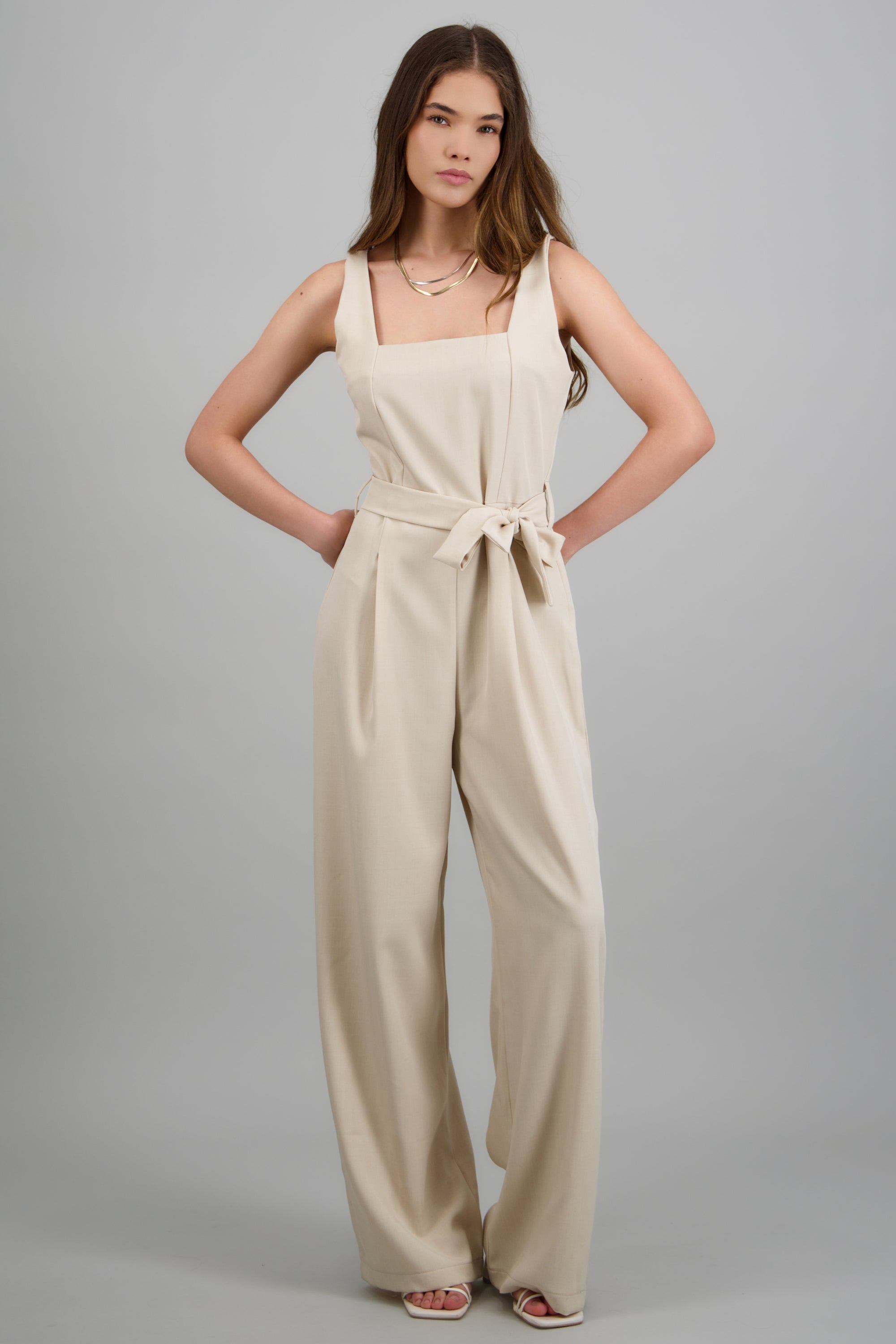 Jumpsuit tirantes detalle cinturon BEIGE