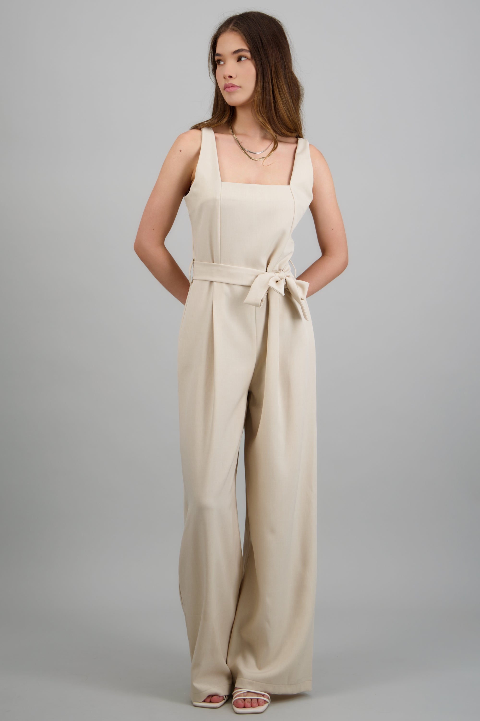 Jumpsuit tirantes detalle cinturon BEIGE