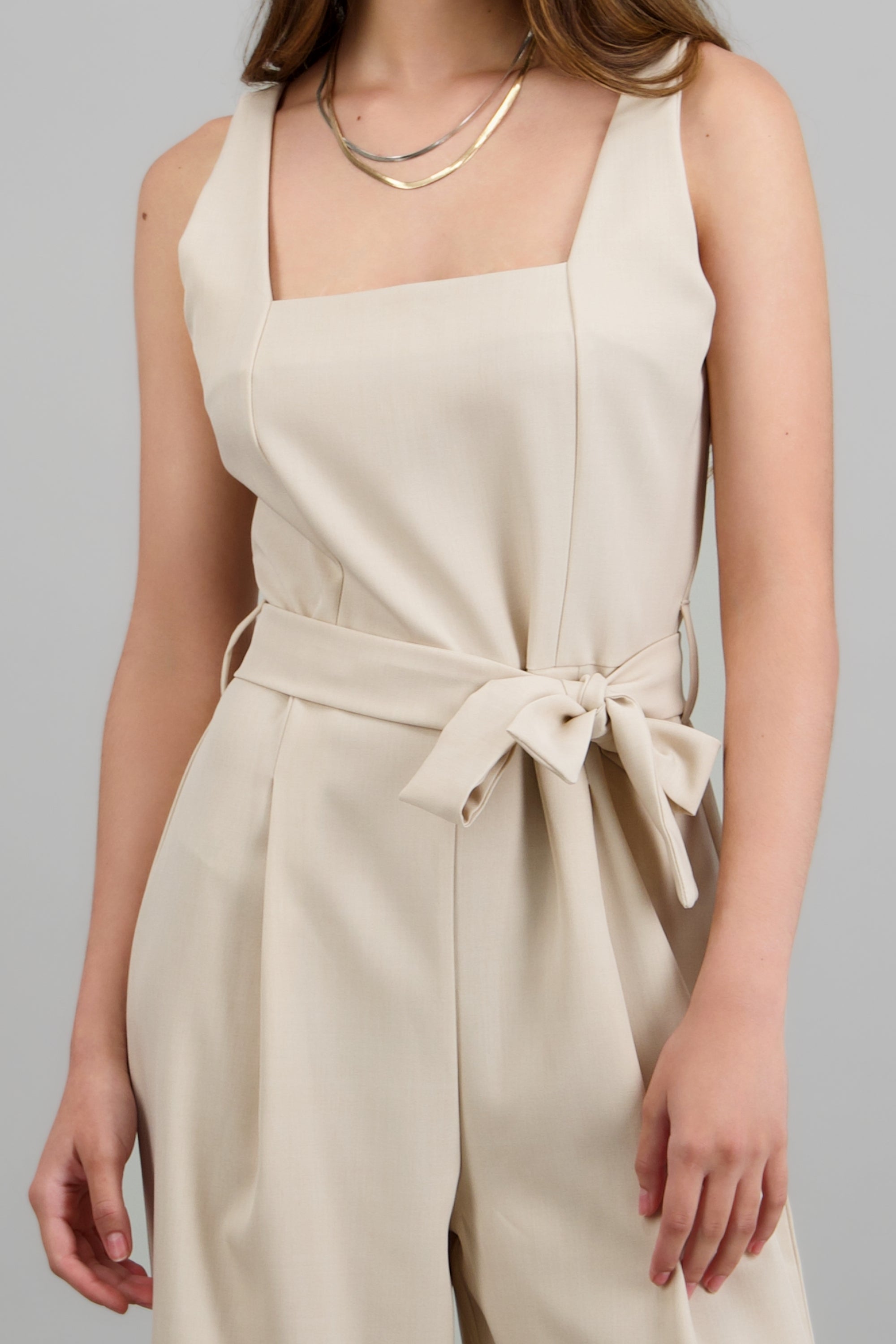 Jumpsuit tirantes detalle cinturon BEIGE