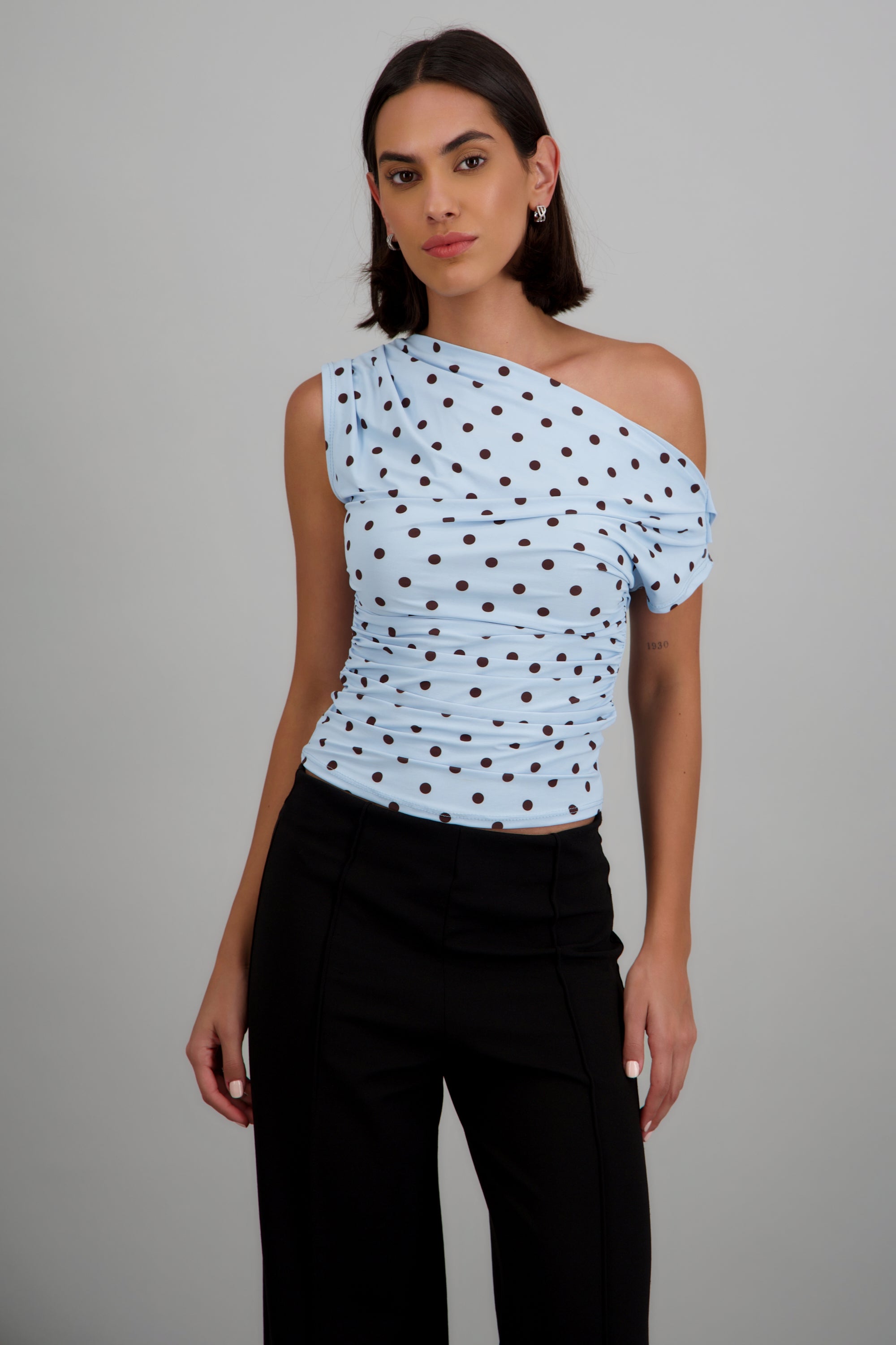 Top drapedado polka dots AZUL COMBO
