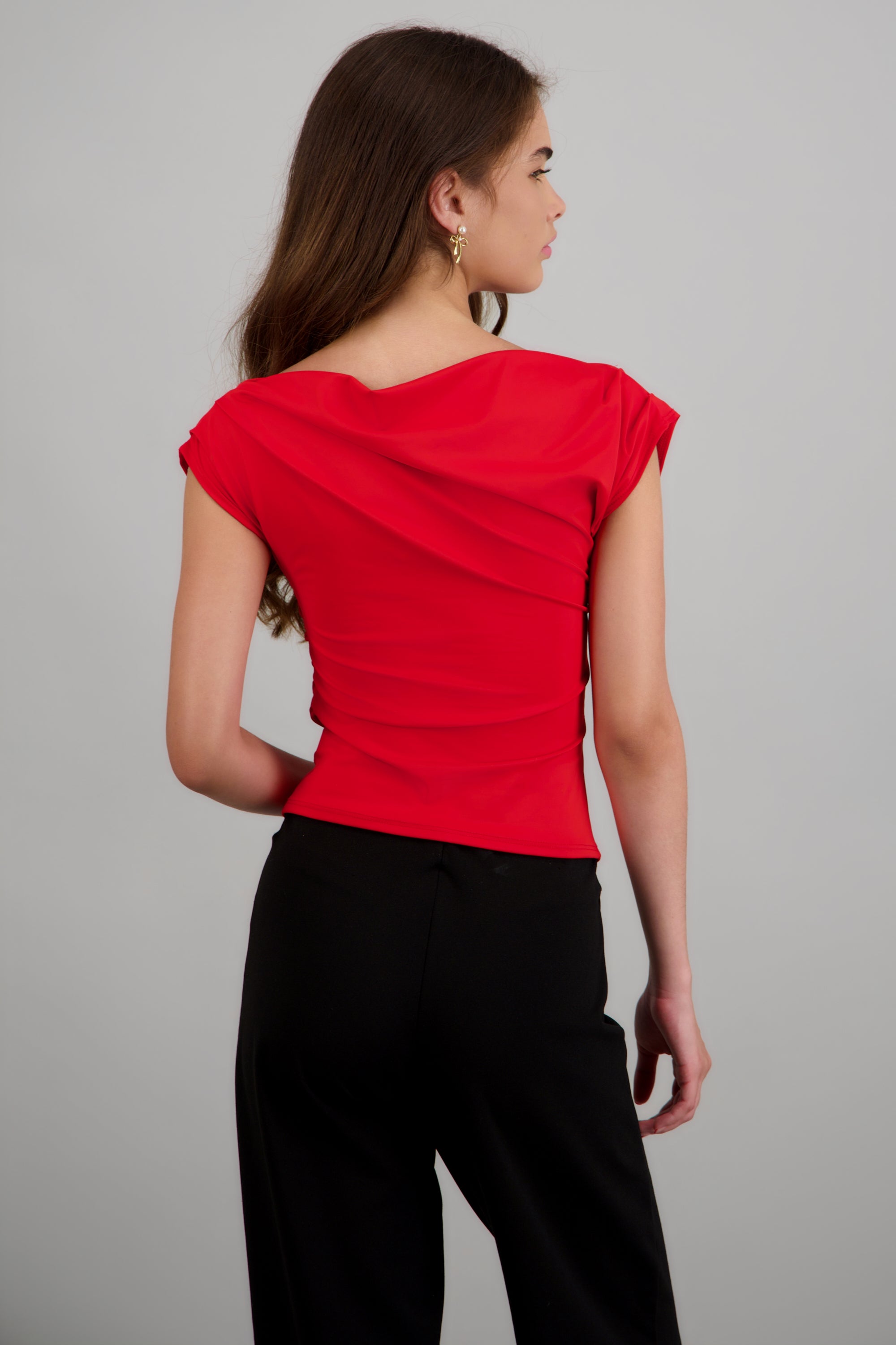 Top detalle frunce con manga corta drapeado ROJO