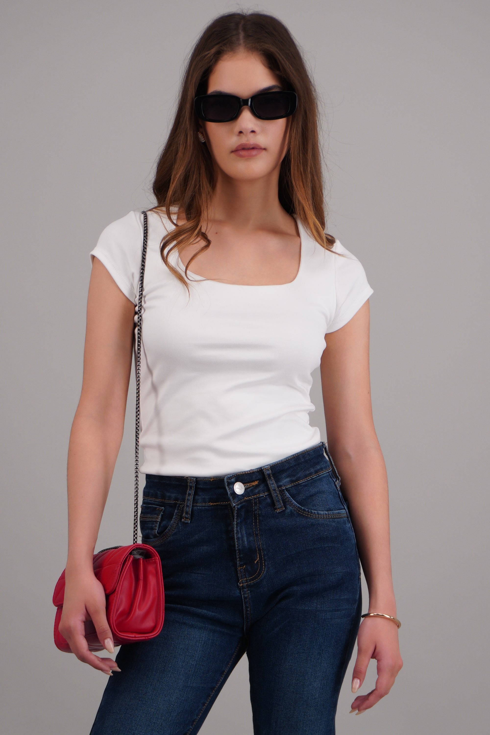 Top escote cuadrado manga corta BLANCO