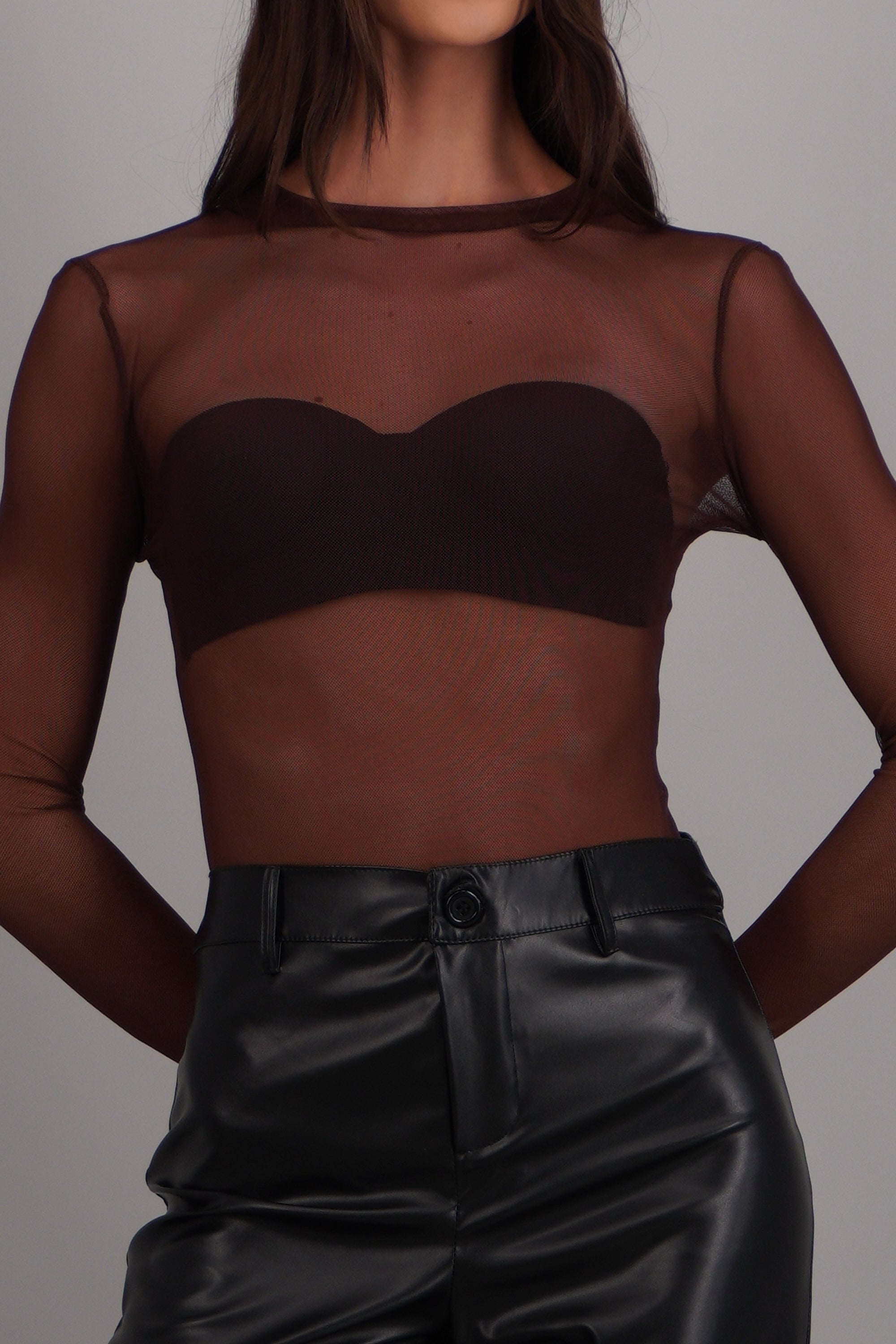 Bodysuit liso mesh CHOCOLATE