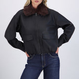 Bomber PU con peluche en cuello