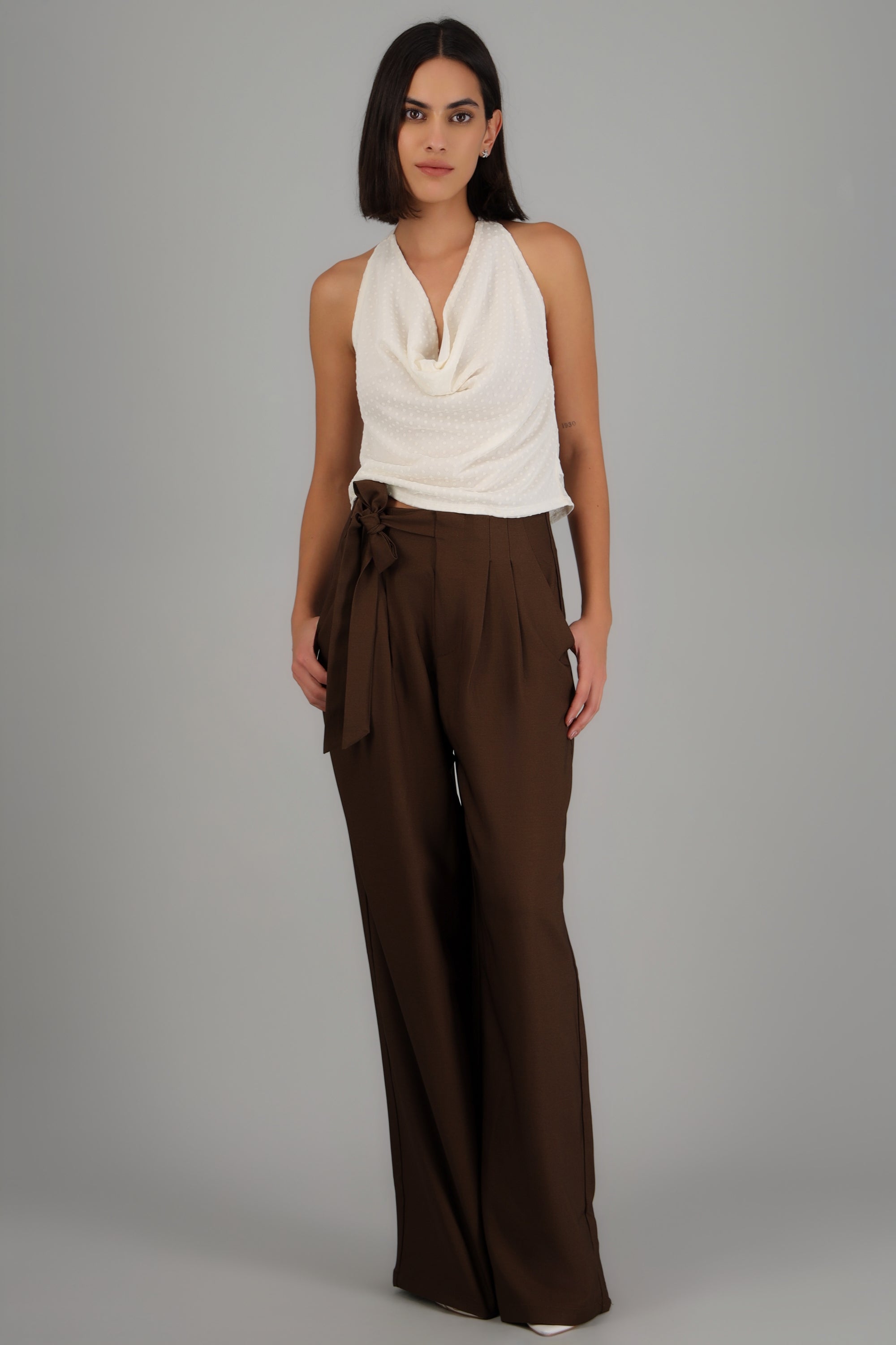 Pantalon de vestir detalle liston CHOCOLATE