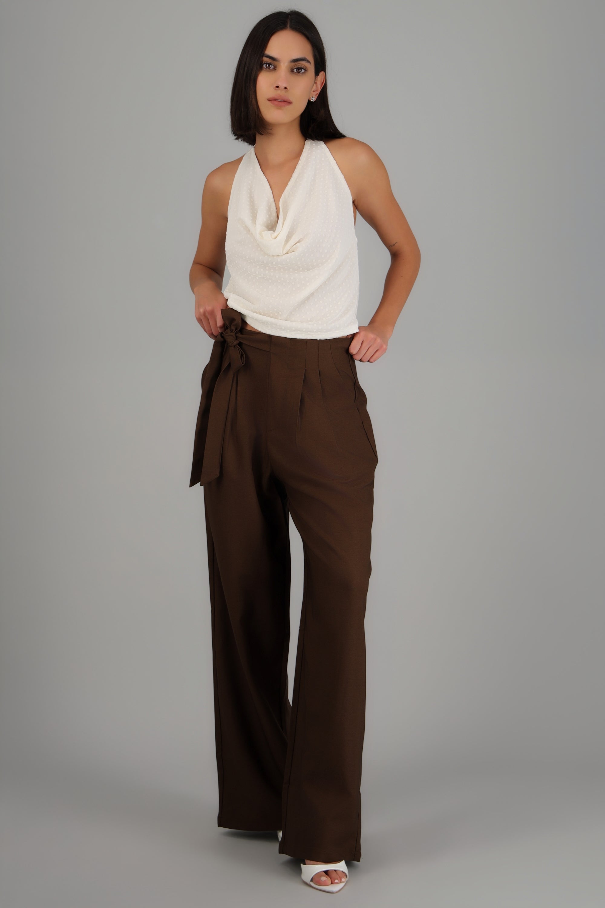 Pantalon de vestir detalle liston CHOCOLATE