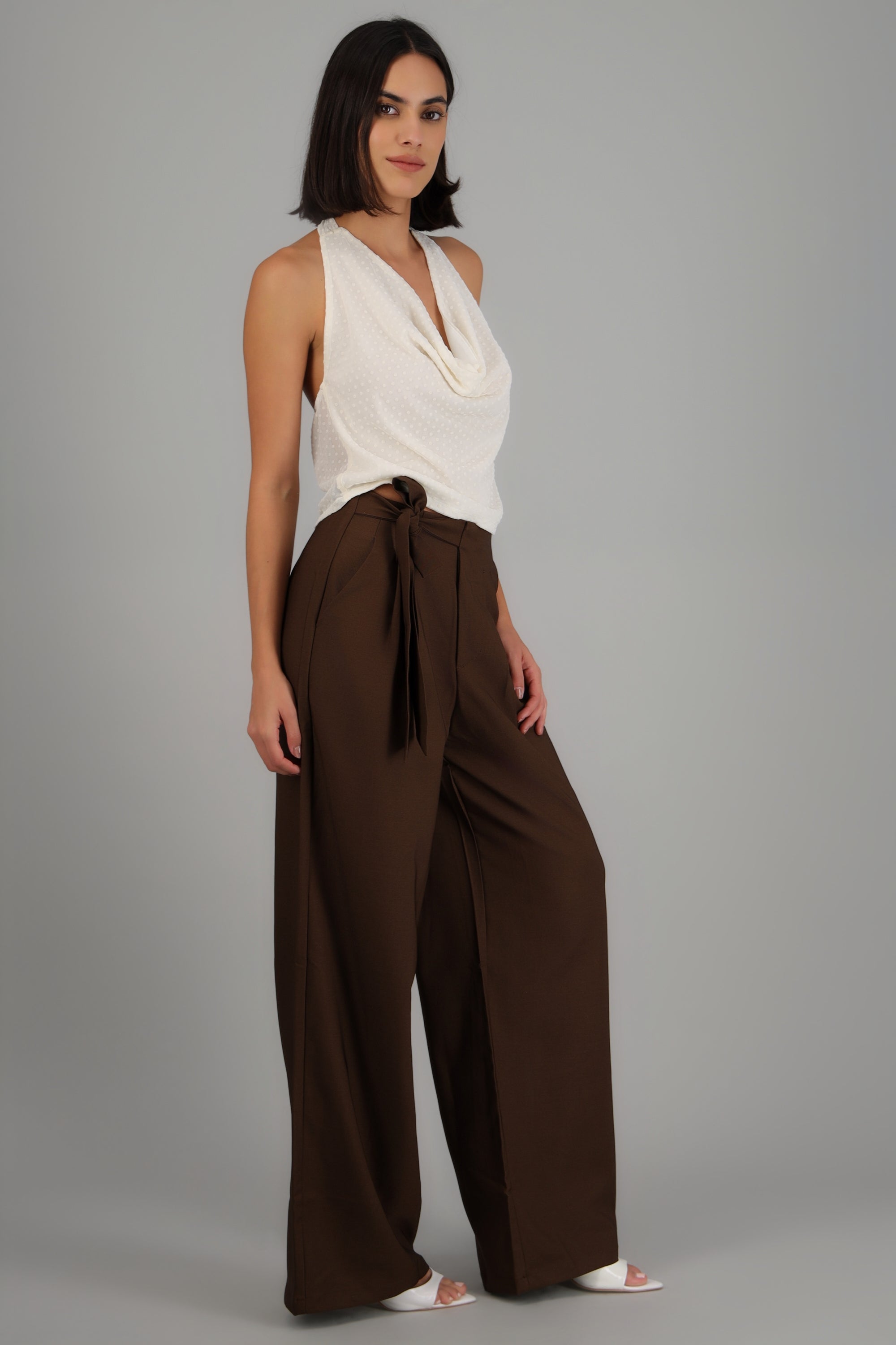 Pantalon de vestir detalle liston CHOCOLATE