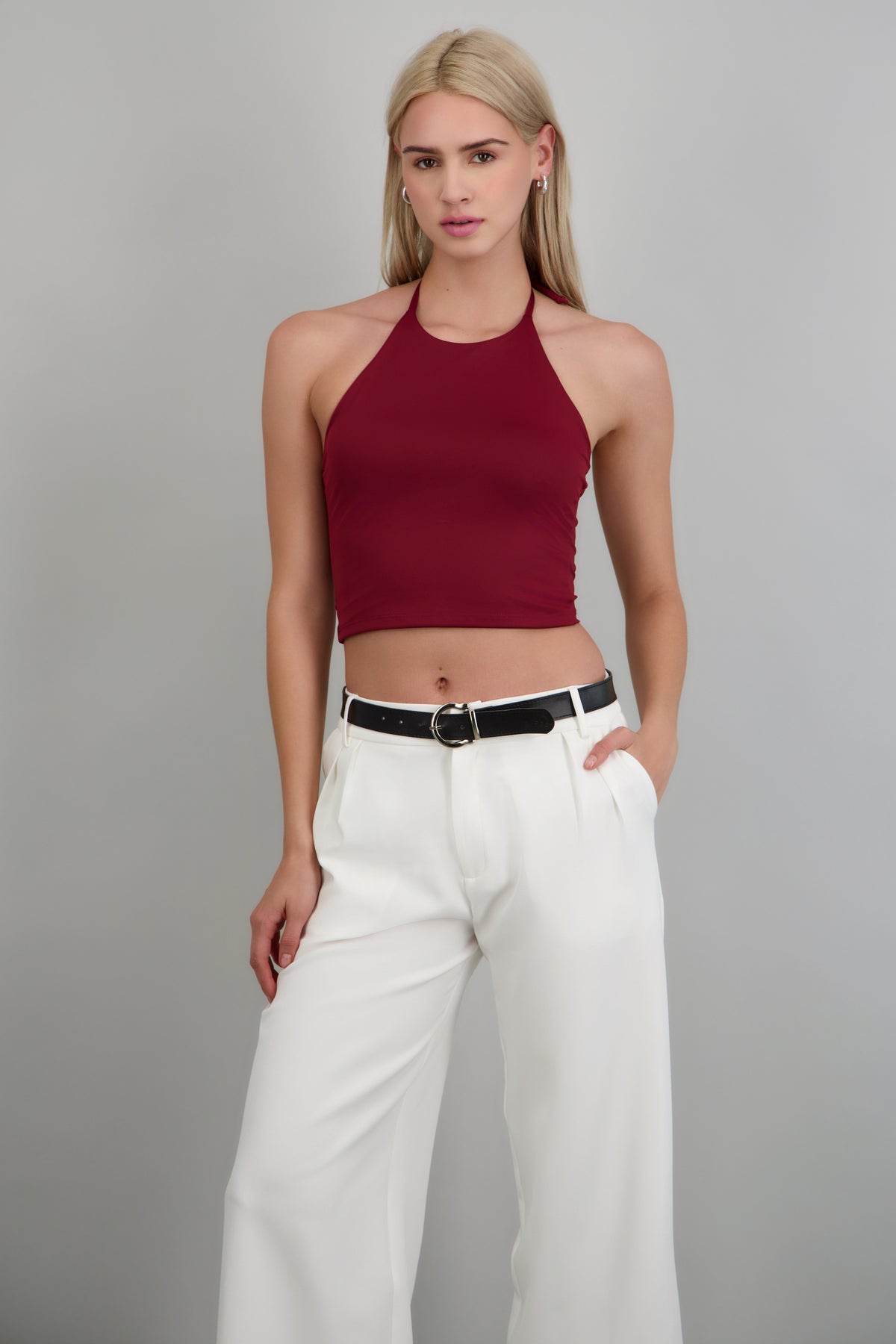 Top cuello redondo escote espalda VINO