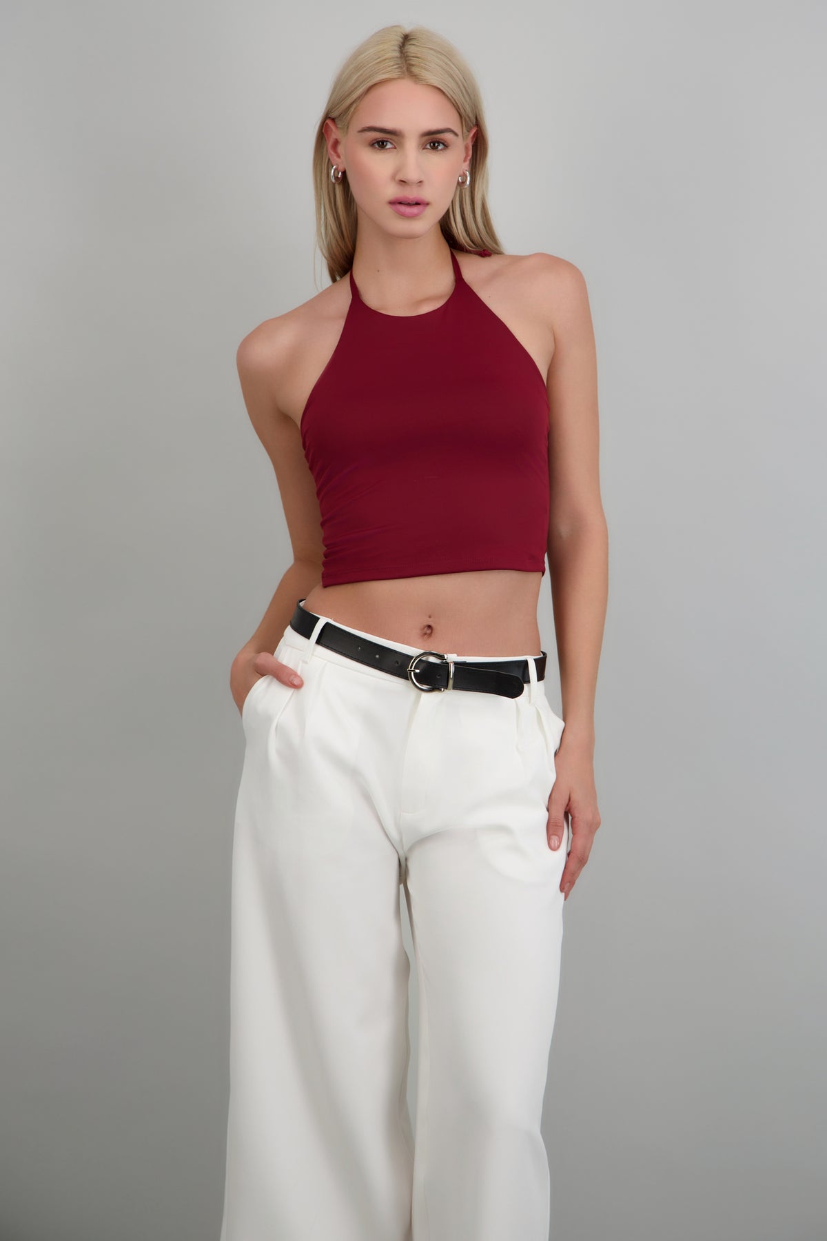 Top cuello redondo escote espalda VINO