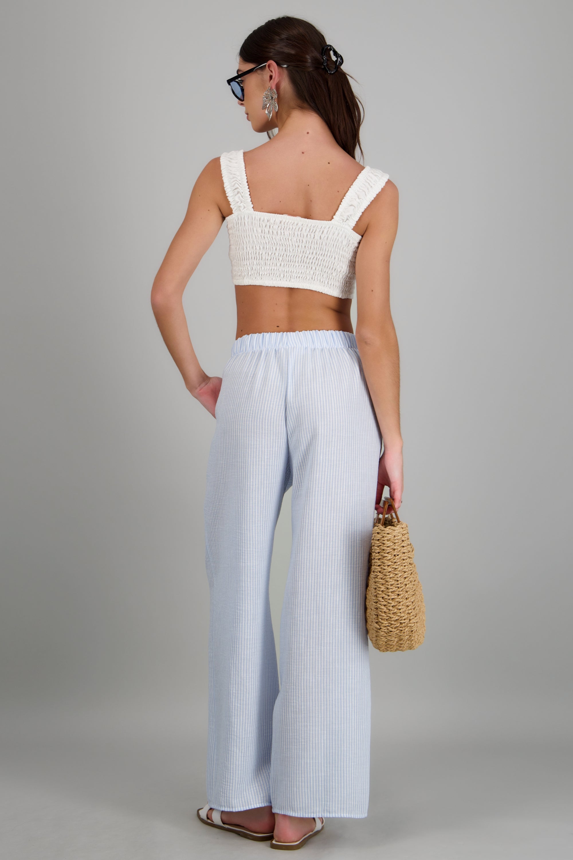 Pantalon wide leg detalle pretina elastica AZUL COMBO