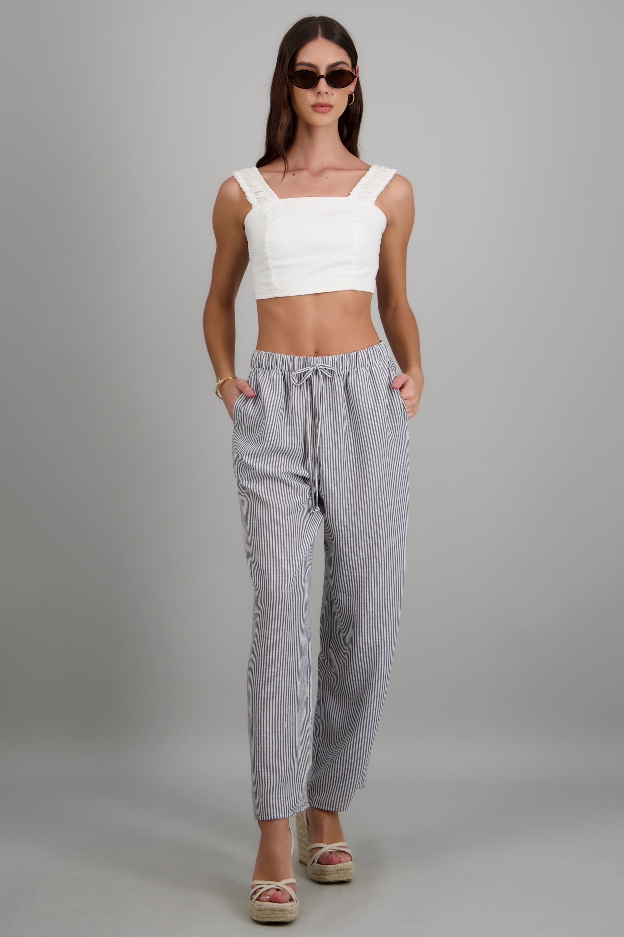 Pantalon wide leg detalle pretina elastica NEGRO COMBO