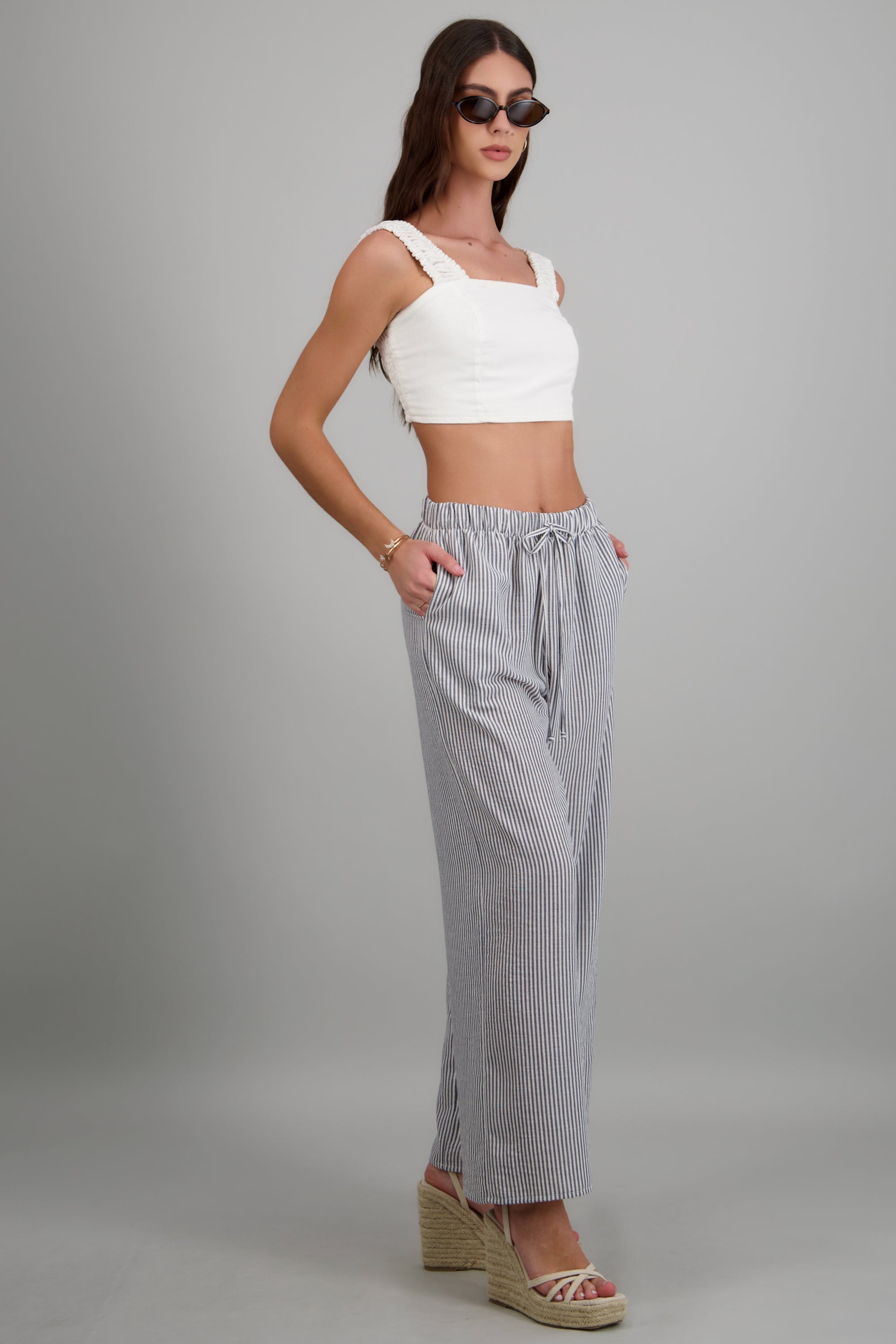 Pantalon wide leg detalle pretina elastica NEGRO COMBO