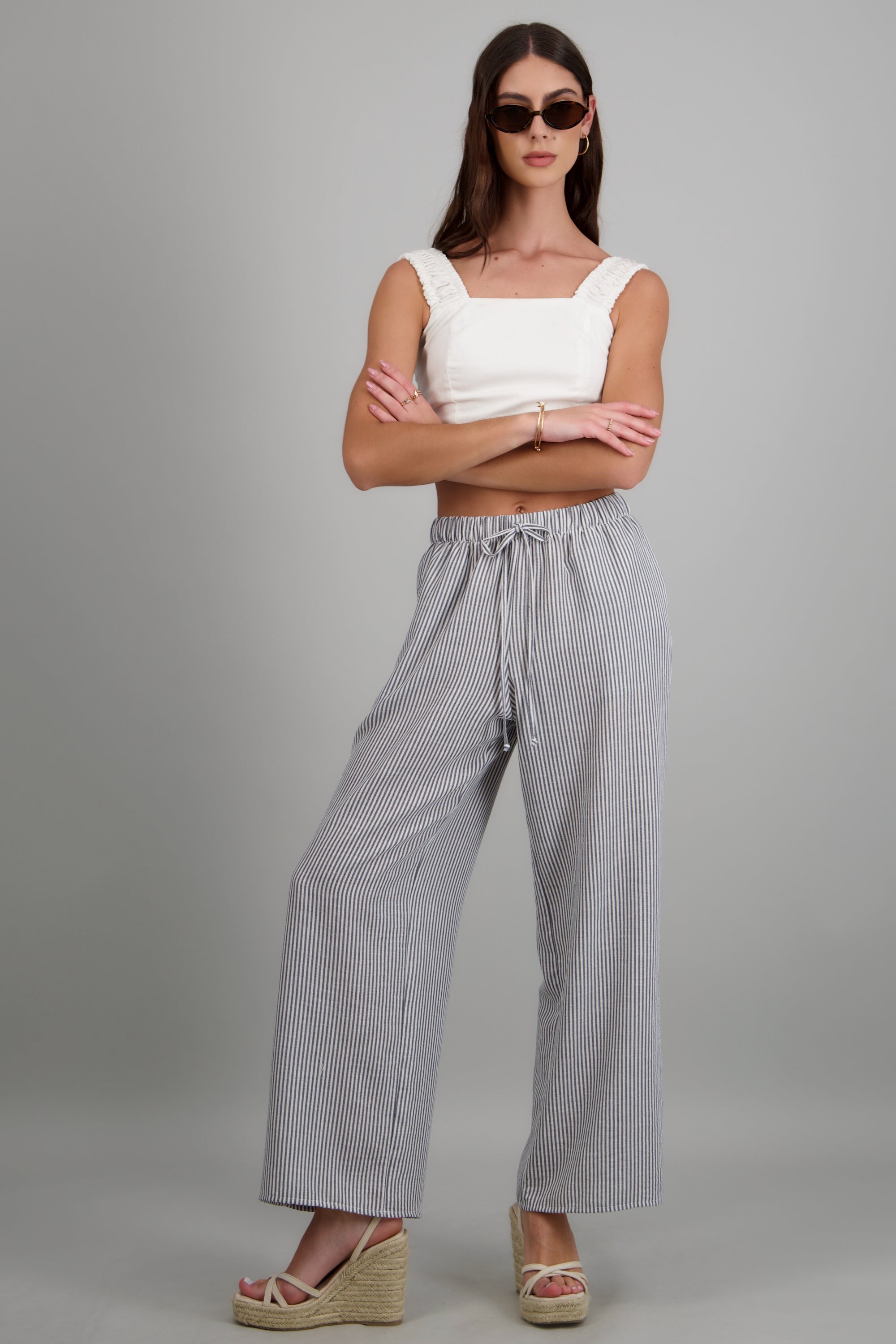 Pantalon wide leg detalle pretina elastica NEGRO COMBO