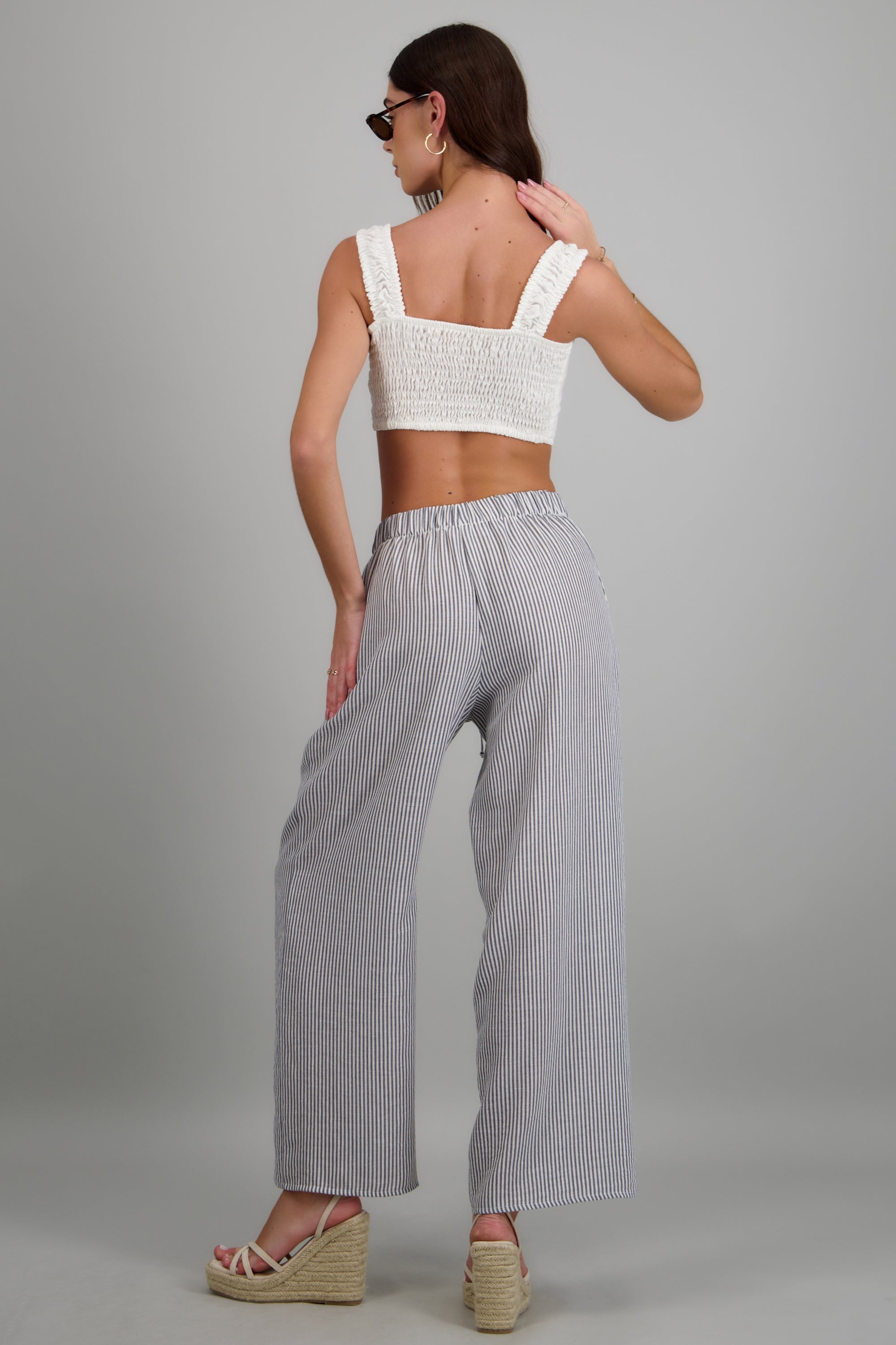 Pantalon wide leg detalle pretina elastica NEGRO COMBO