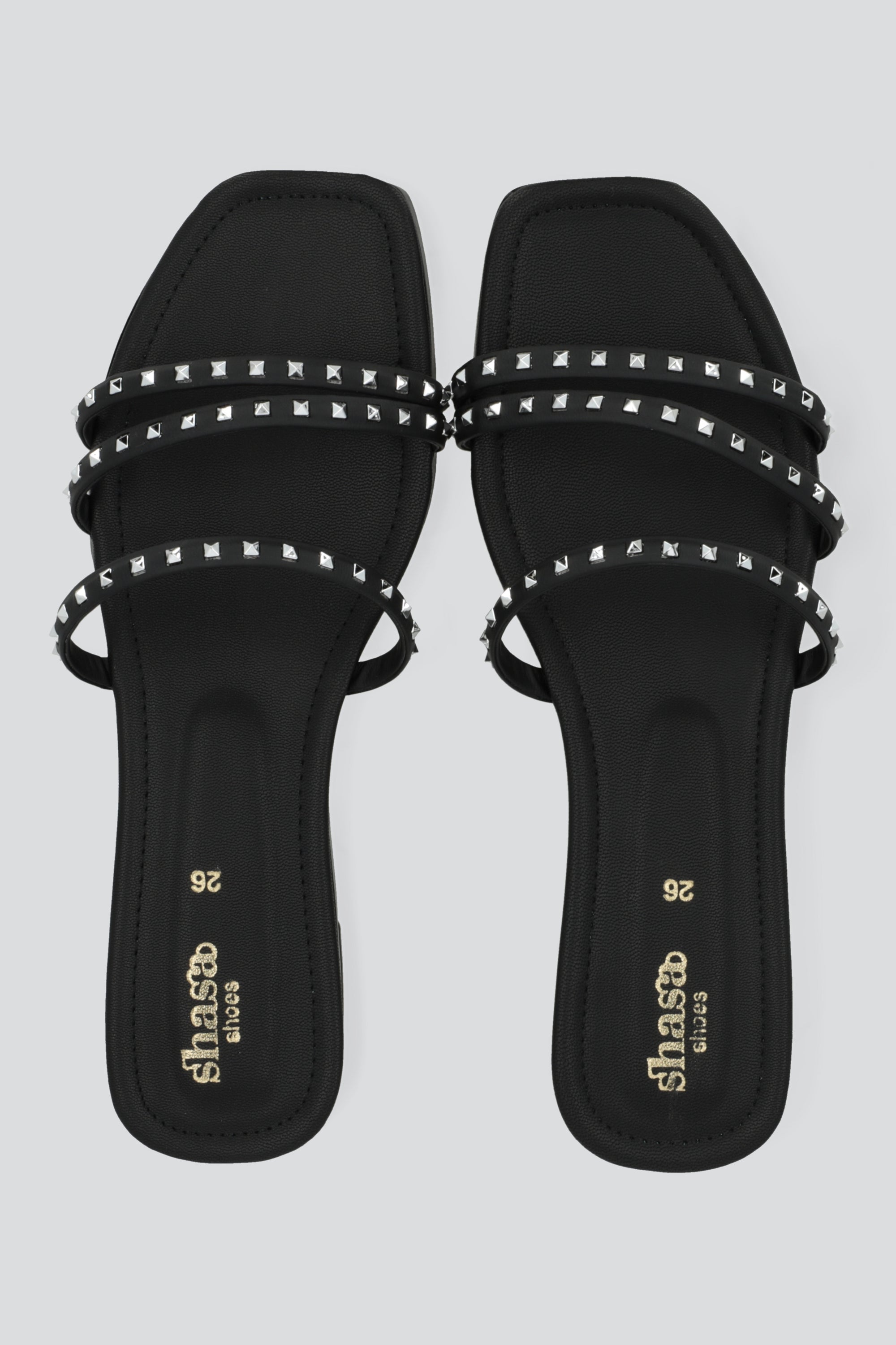 Sandalia tiras aplicación studs NEGRO