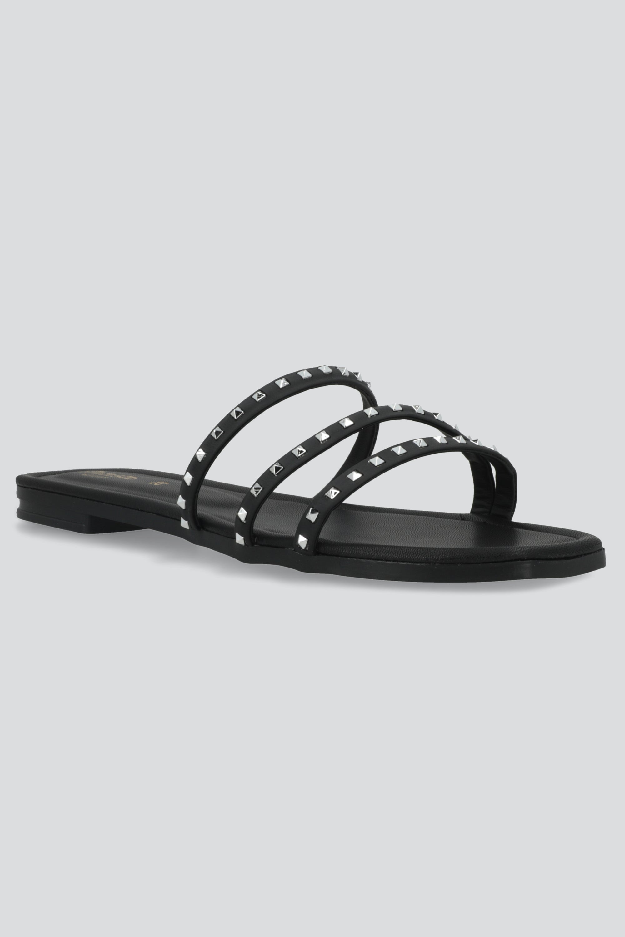 Sandalia tiras aplicación studs NEGRO