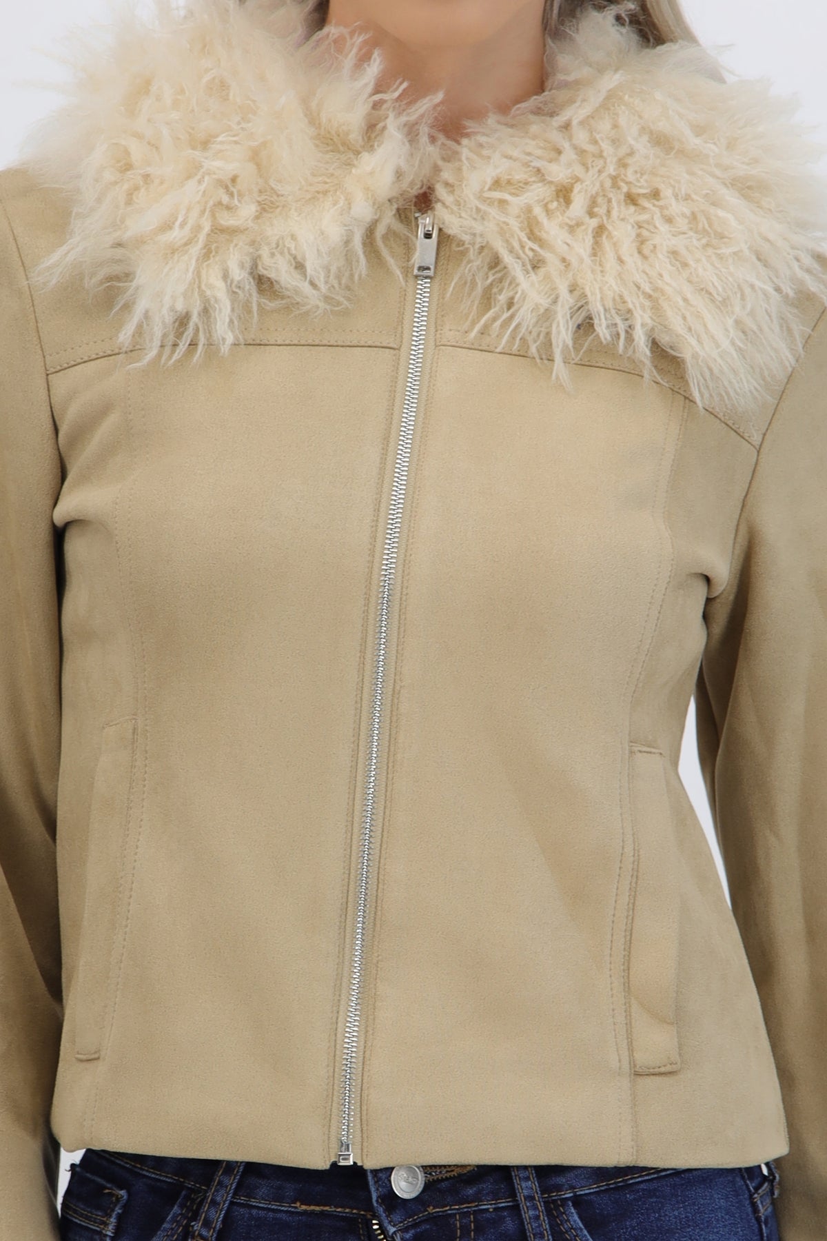 Chamarra detalle con pelo BEIGE
