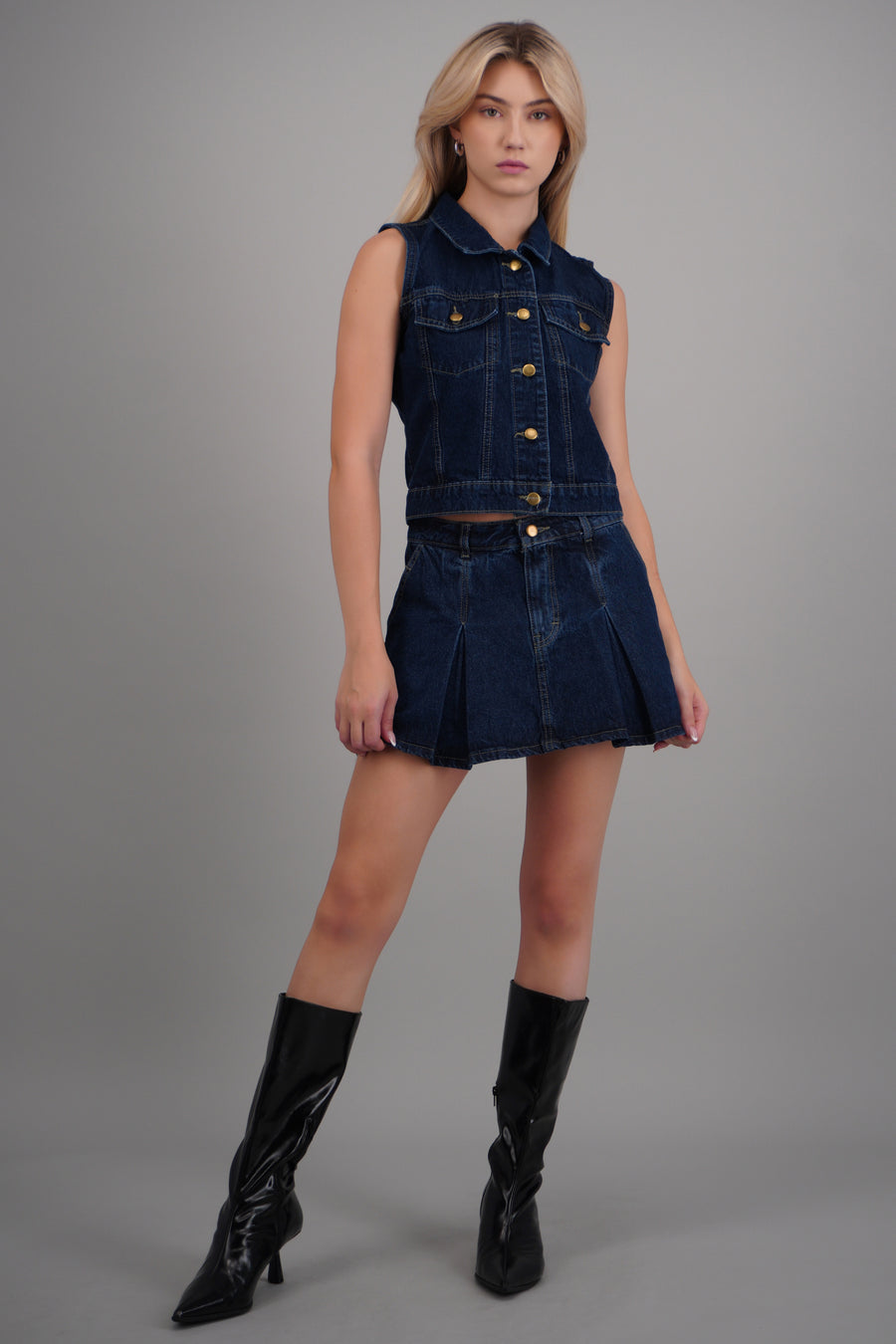 falda mini denim tableada