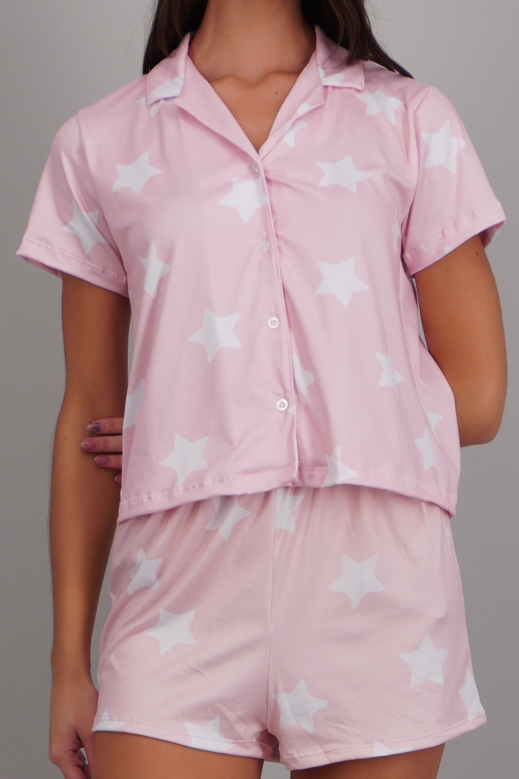 Pijama camisera estampado estrellas ROSA COMBO