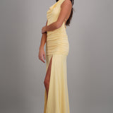 Vestido maxi escote cascada espalda descubierta