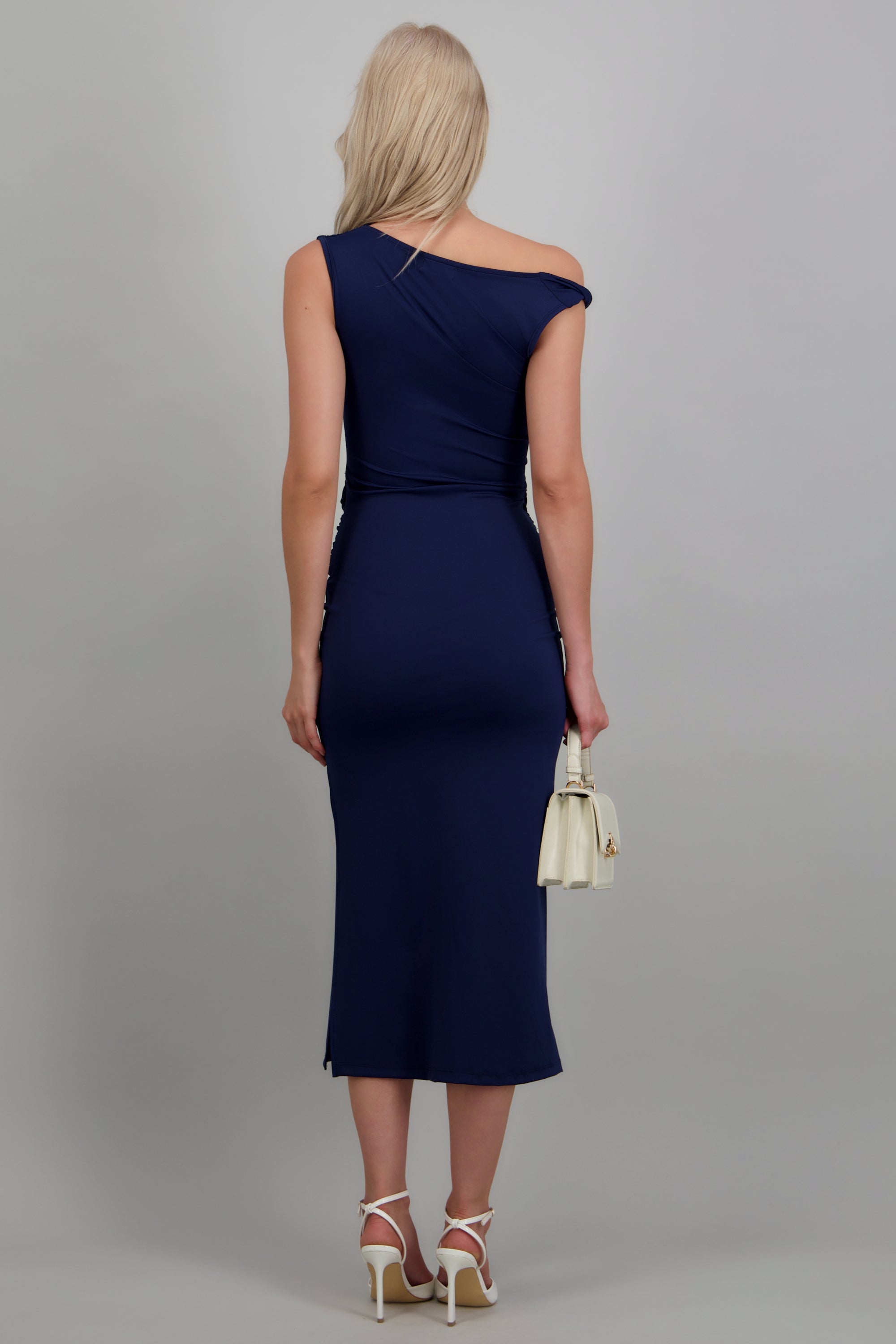 Vestido midi hombro caido detalle cadera MARINO
