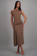 Vestido midi hombro caido detalle cadera