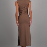 Vestido midi hombro caido detalle cadera