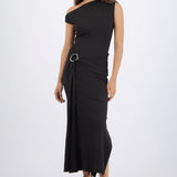 Vestido midi hombro caido detalle cadera