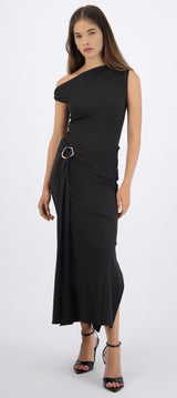 Vestido midi hombro caido detalle cadera