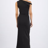 Vestido midi hombro caido detalle cadera