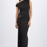 Vestido midi hombro caido detalle cadera