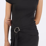 Vestido midi hombro caido detalle cadera