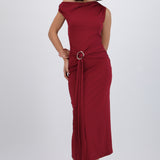 Vestido midi hombro caido detalle cadera
