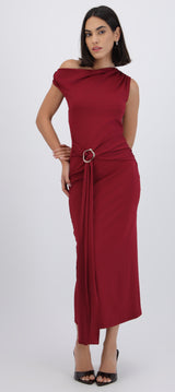 Vestido midi hombro caido detalle cadera