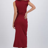 Vestido midi hombro caido detalle cadera