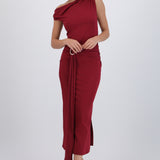 Vestido midi hombro caido detalle cadera