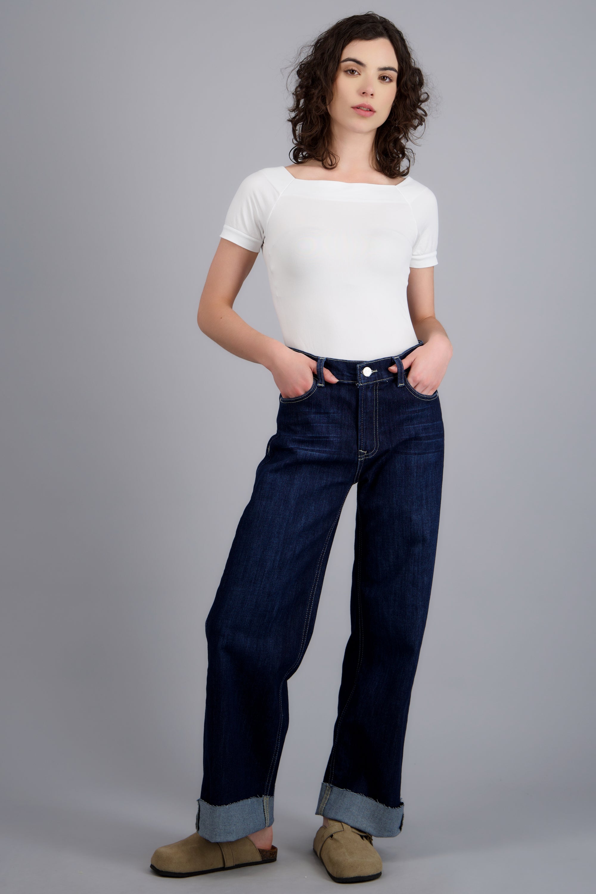 Jeans wide leg amplios DARK WASH