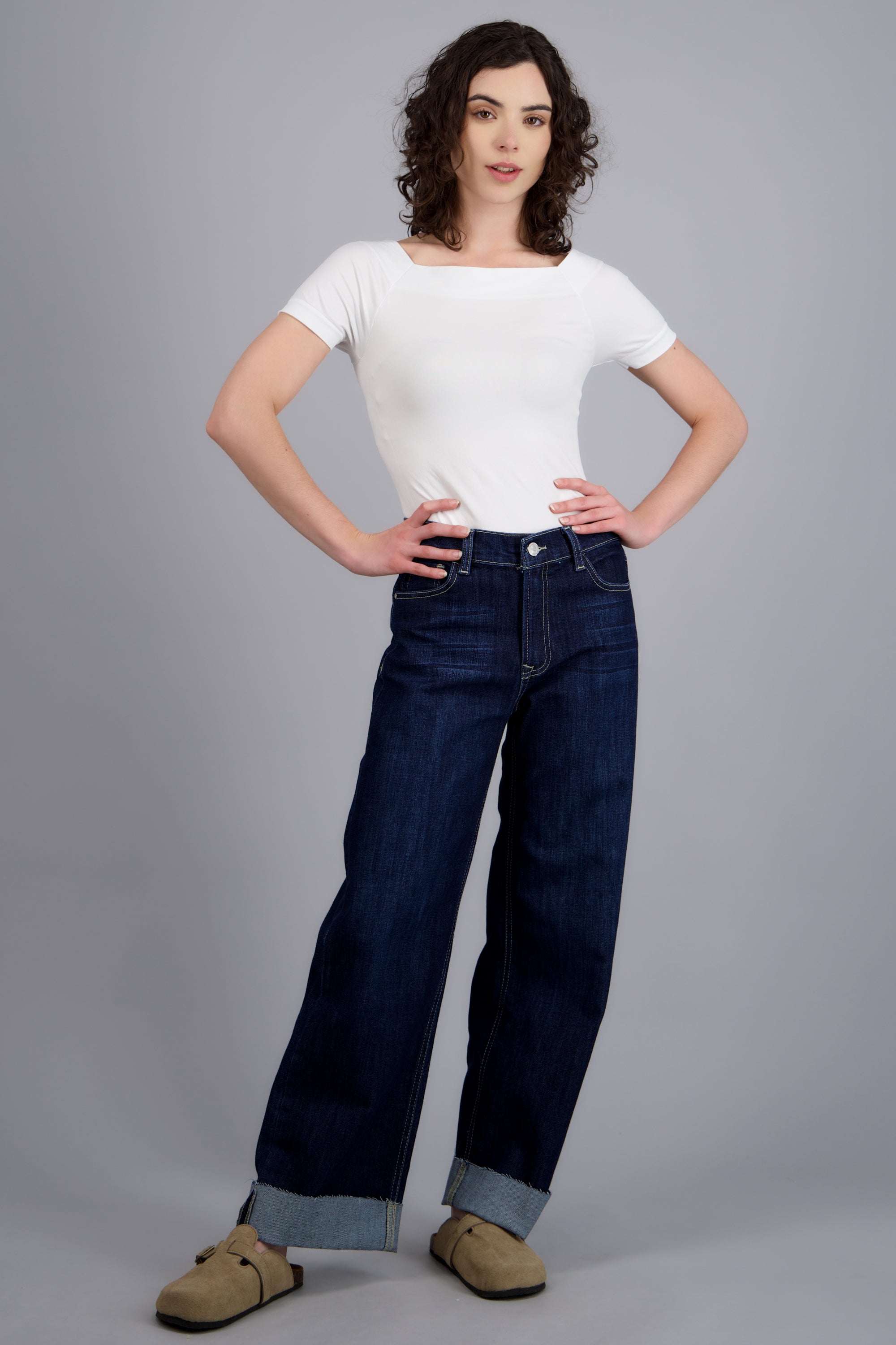 Jeans wide leg amplios DARK WASH
