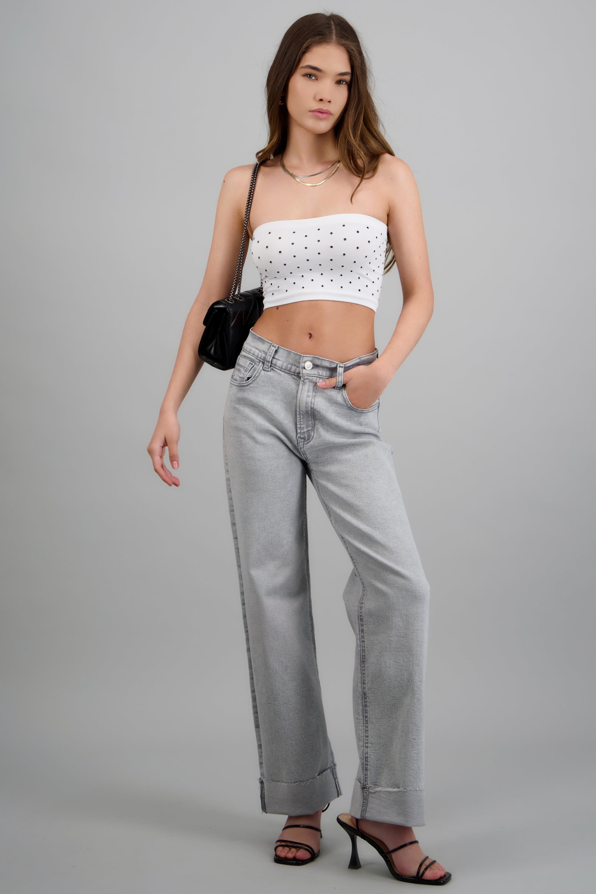 Jeans wide leg amplios GRIS CLARO