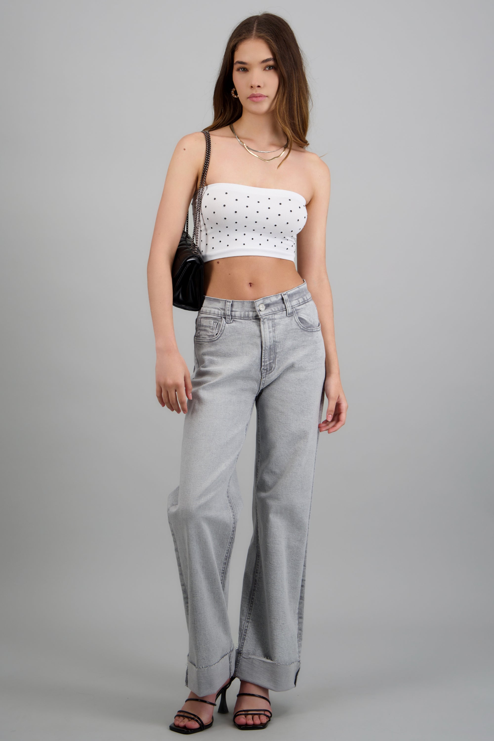 Jeans wide leg amplios GRIS CLARO