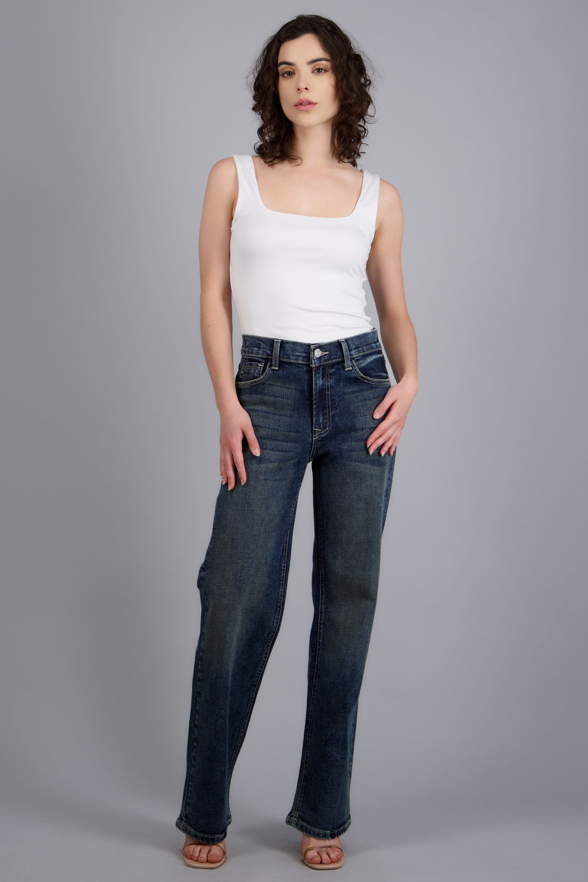 Jeans wide leg básico DARK WASH